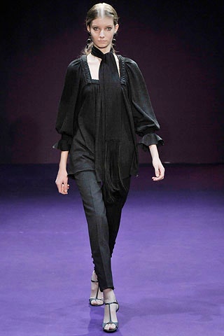 black silk relaxed top with fitted pants