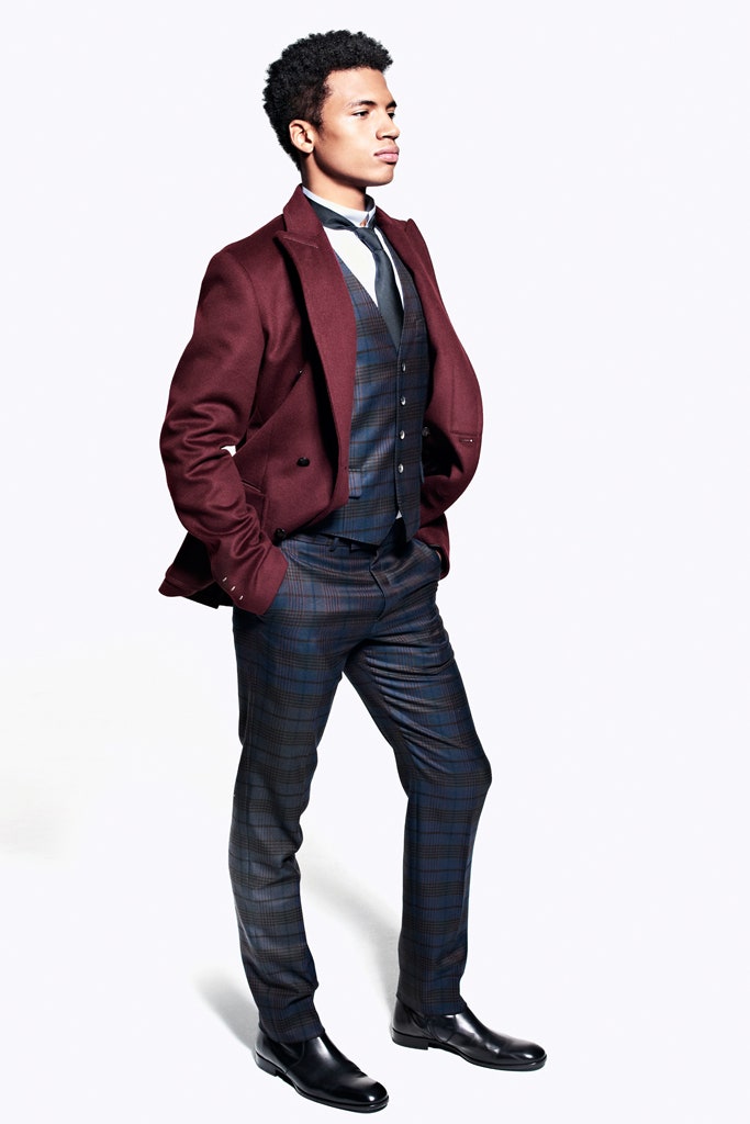 red blazer with blue vest