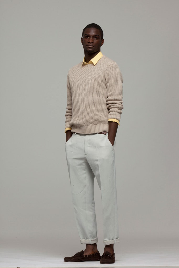 beige cotton long-sleeve collared fitted textured sweater