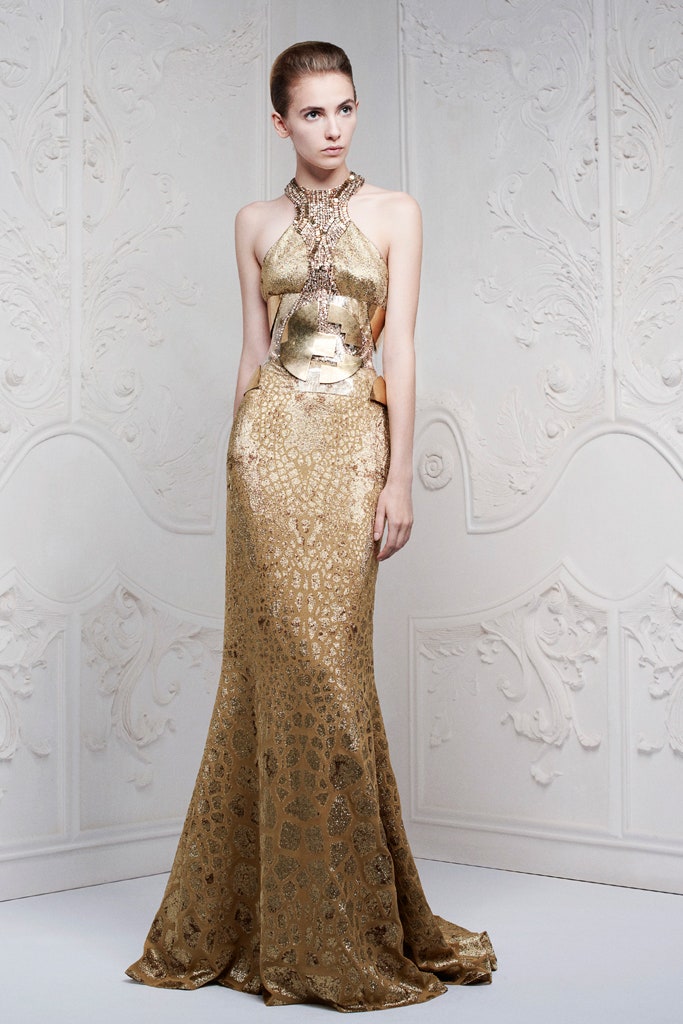 gold embellished sleeveless gown