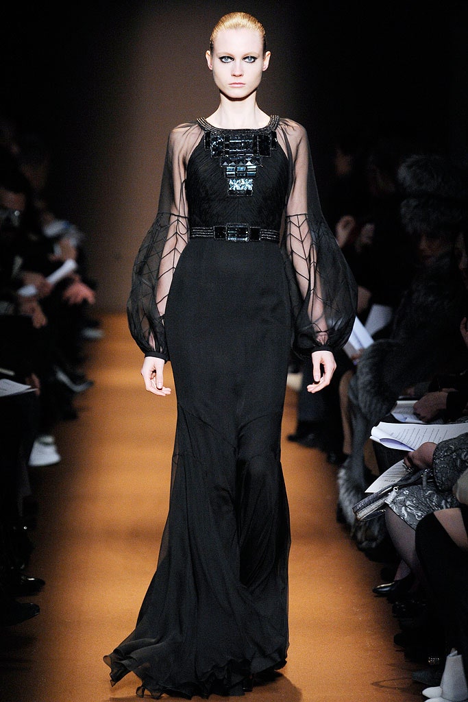 black silk fitted gown