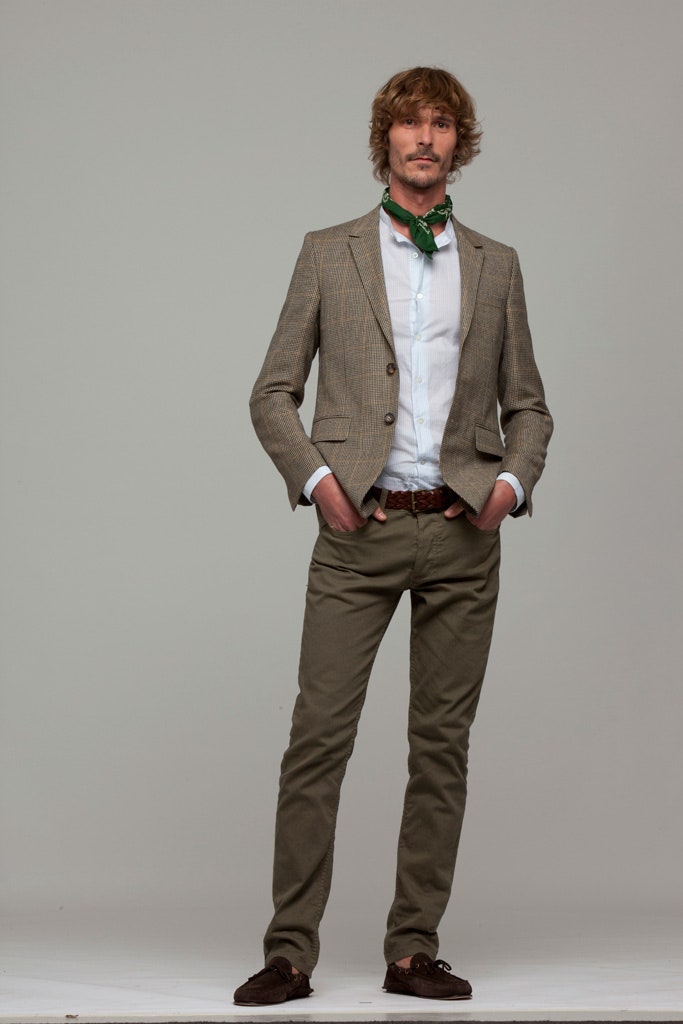 brown tailored blazer with white shirt