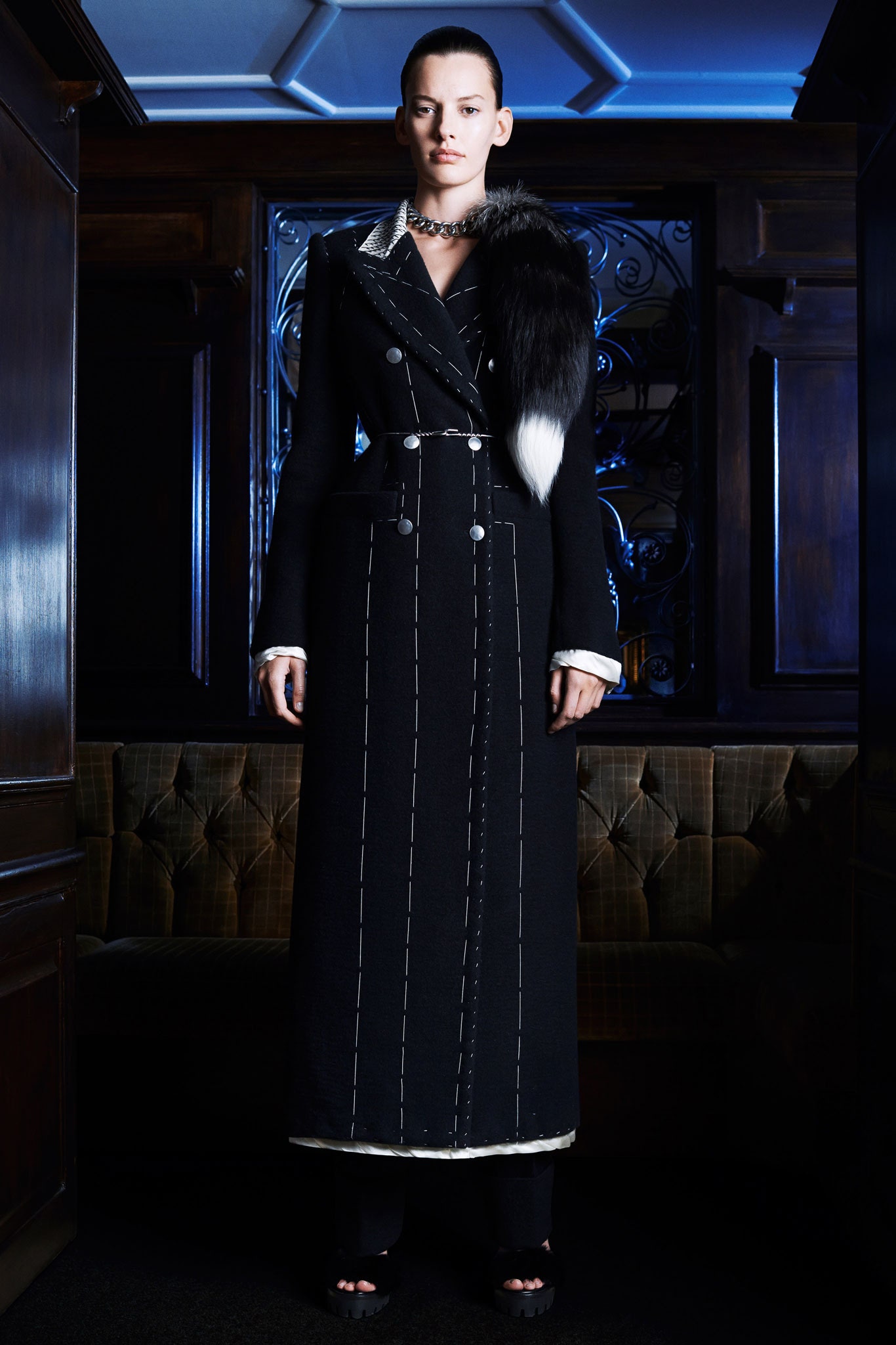 fitted black wool coat
