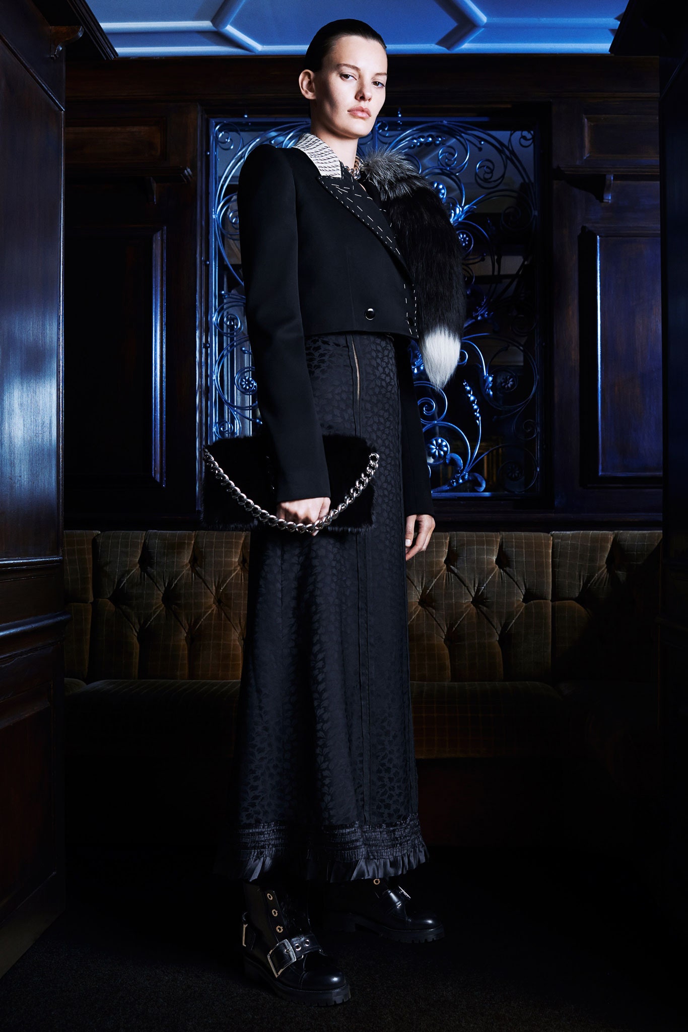 fitted black jacket and skirt