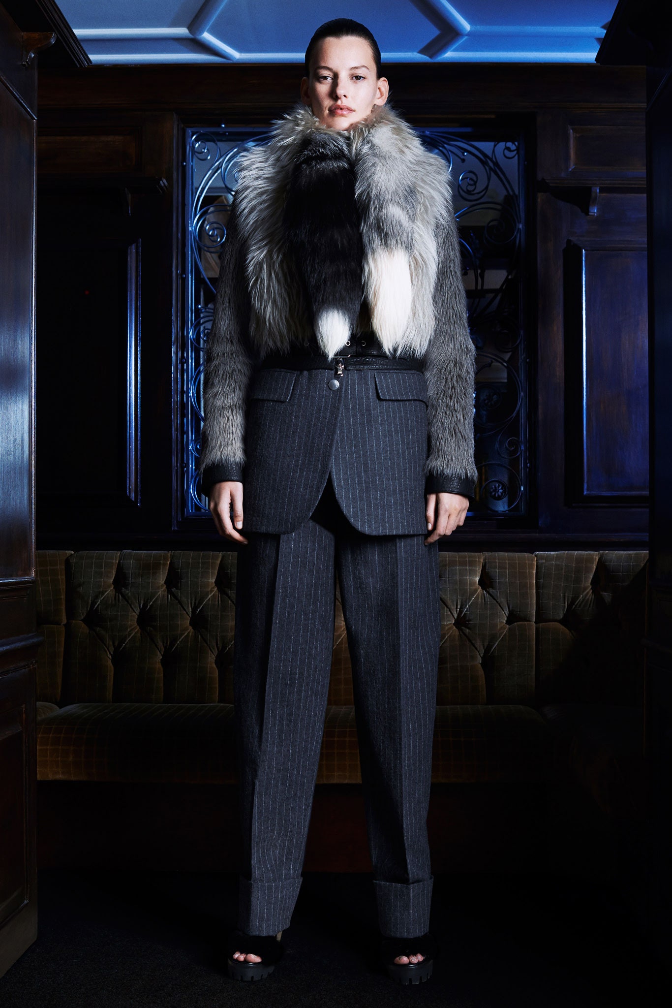 black fur layered scarf