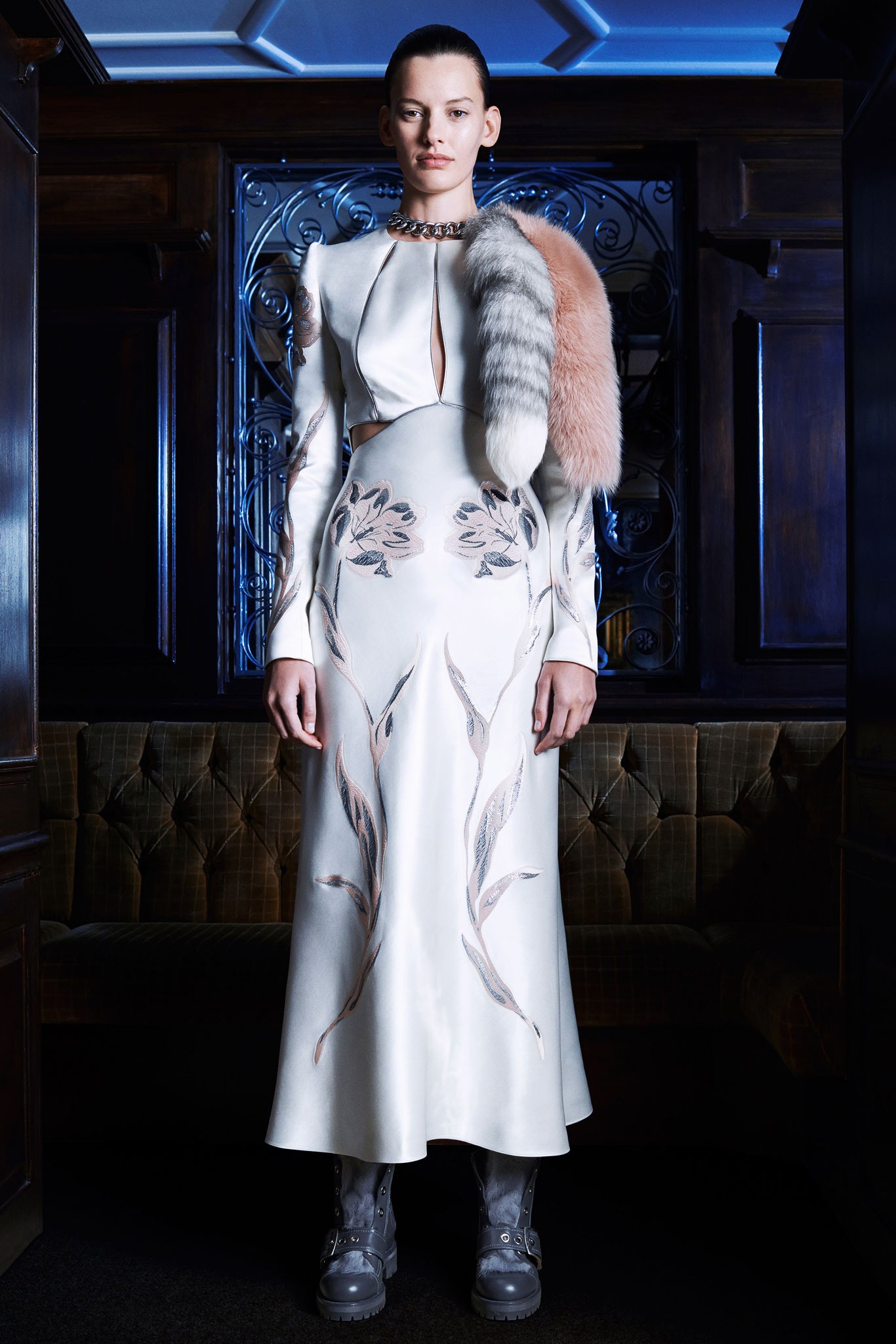 white silk fitted gown