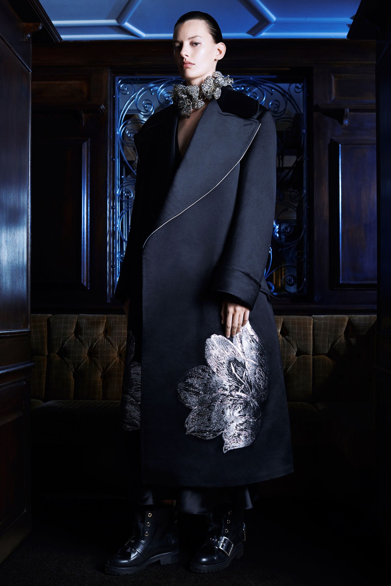 black wool coat with embroidery