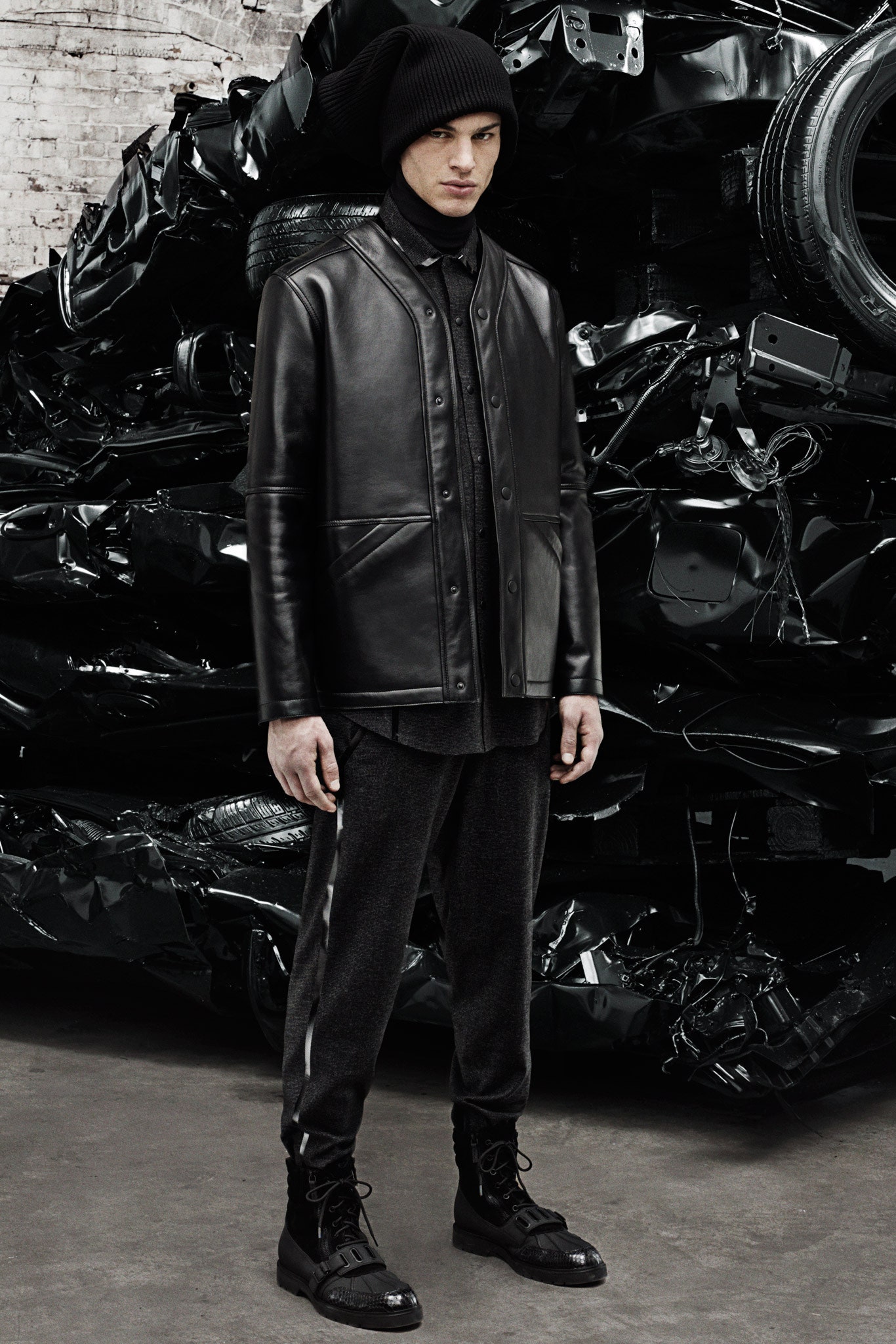 black leather jacket and pants