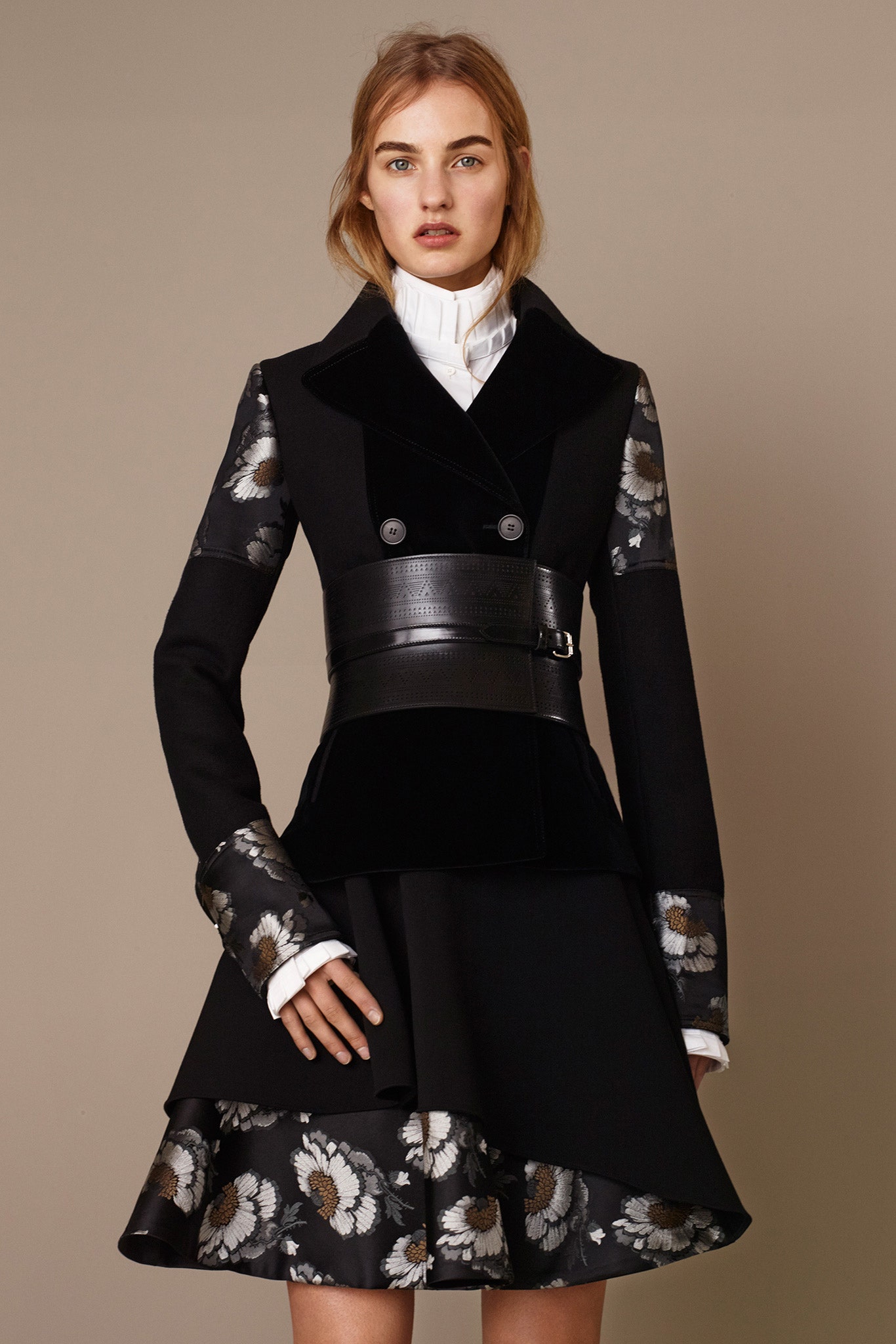 black wool long-sleeve collared structured buttoned layered blazer