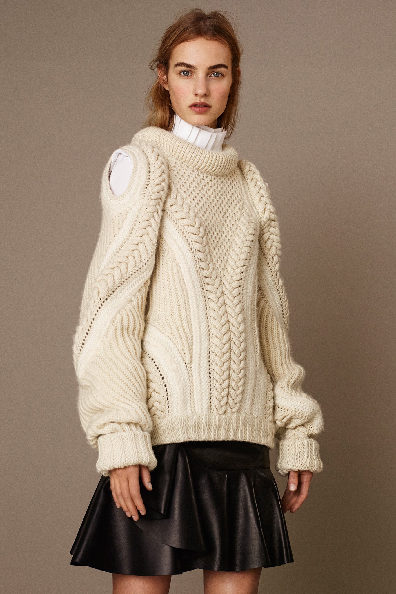 beige wool long-sleeve high-neck oversized sweater