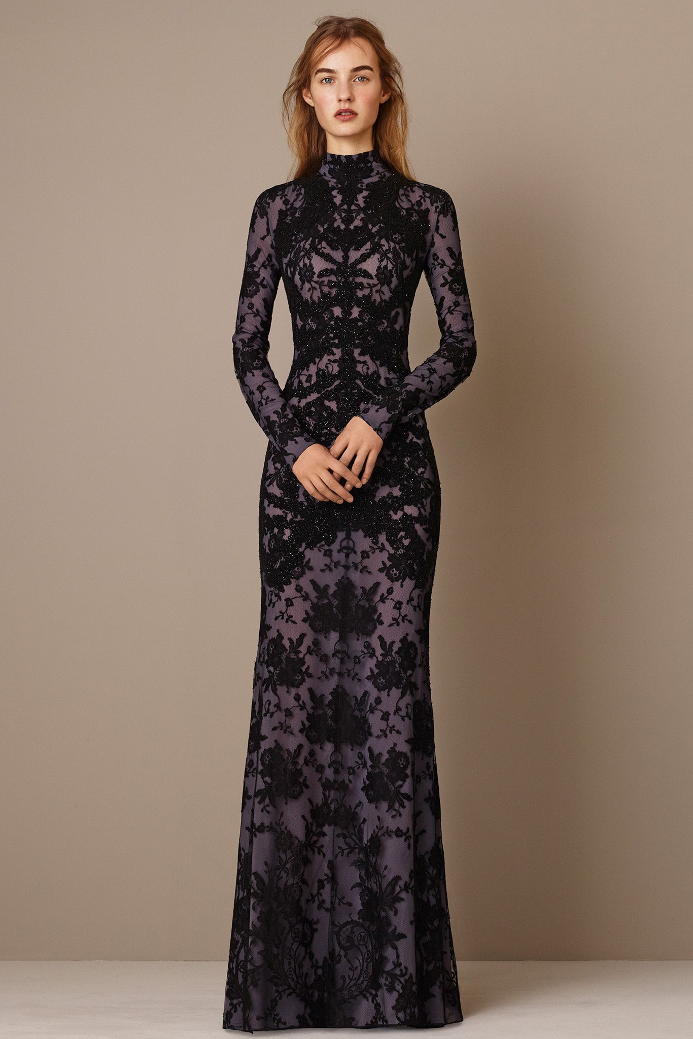 black lace fitted gown