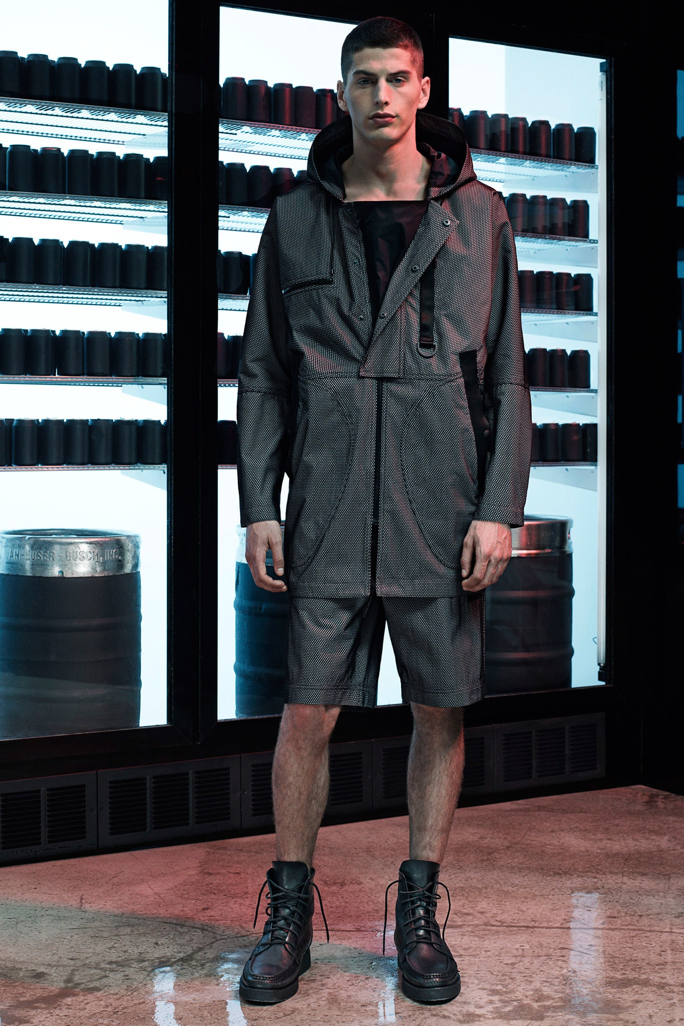 black cotton hooded long-sleeve relaxed zippered jacket