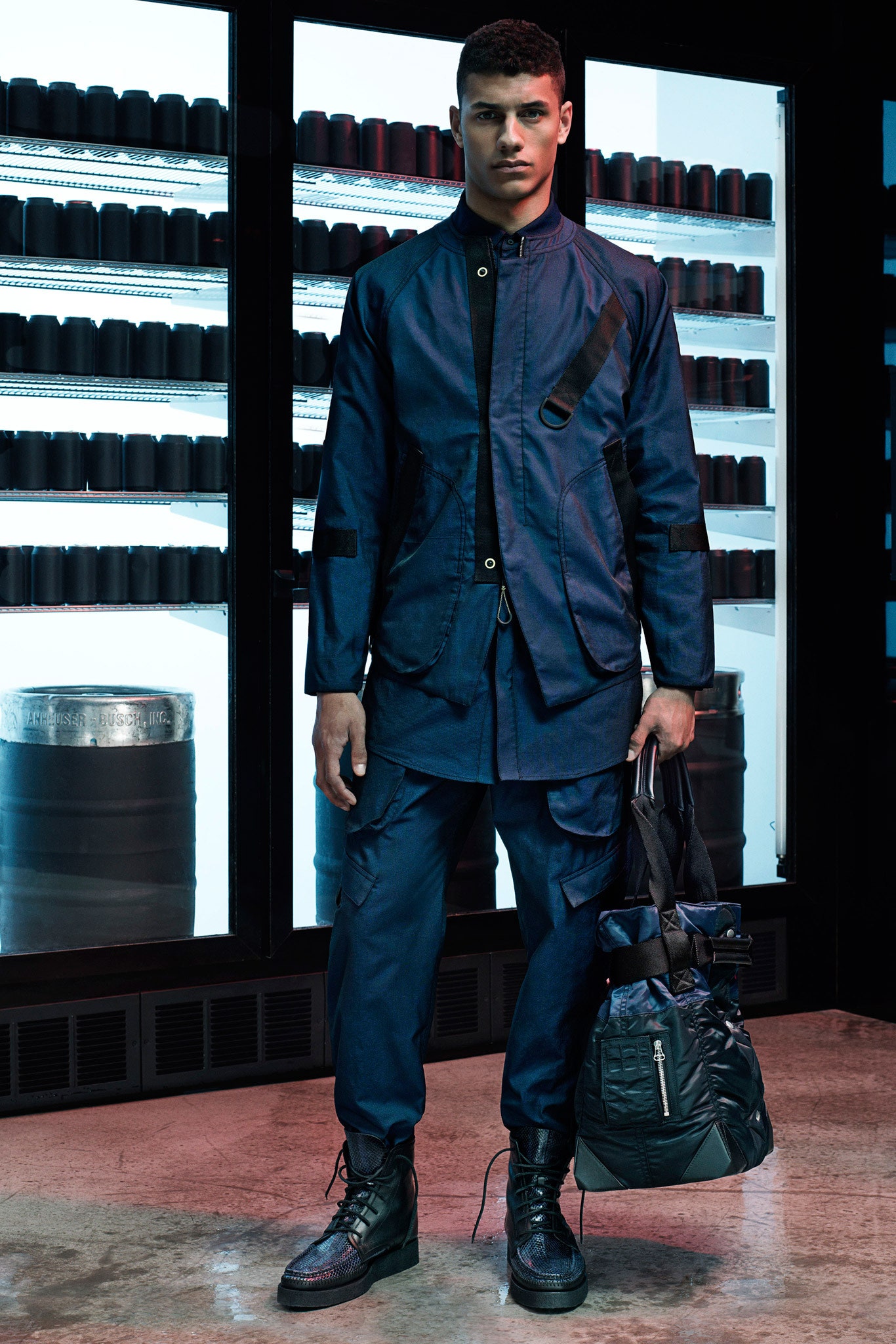 blue cotton relaxed cargo pants