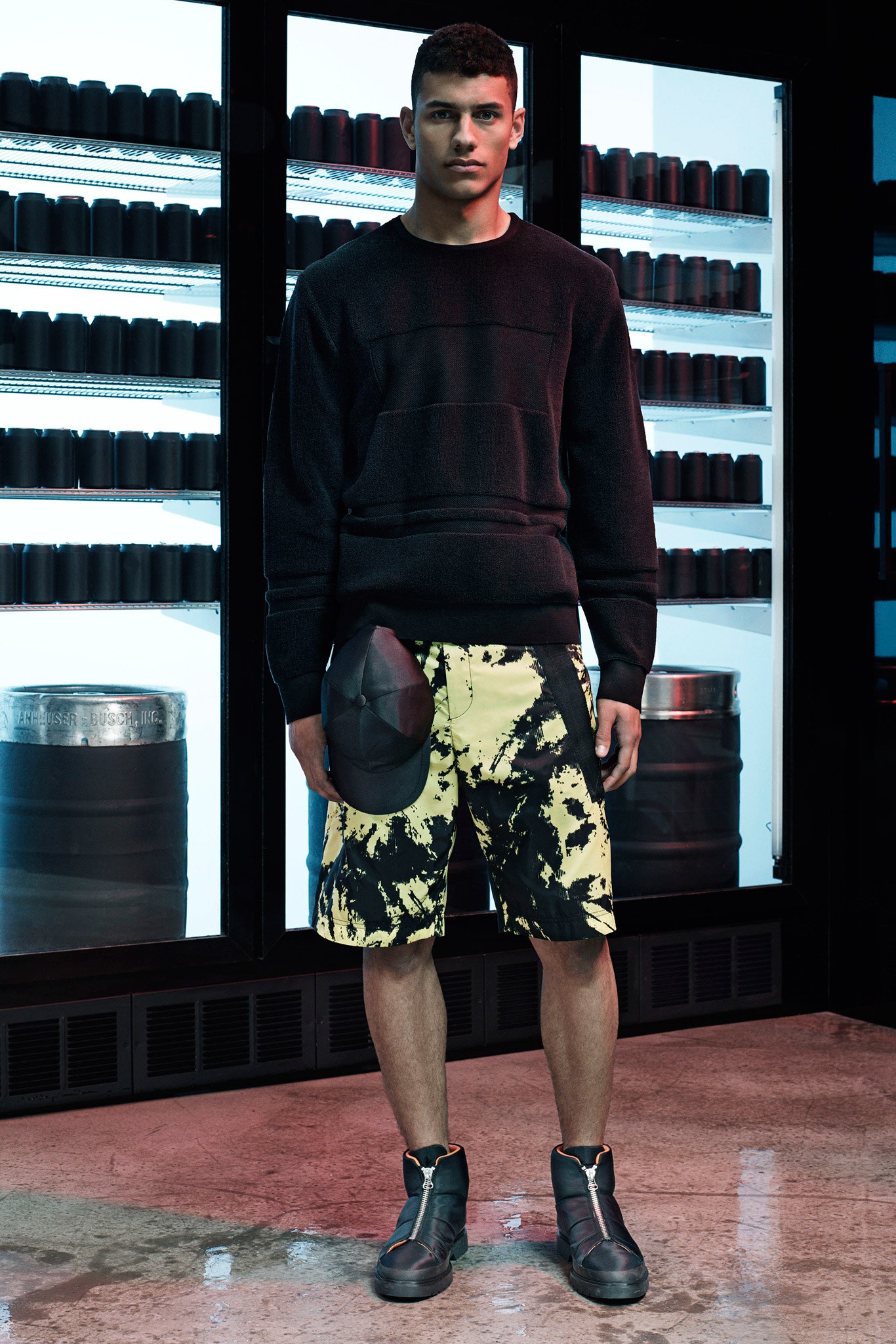 black cotton long-sleeve fitted ribbed sweater