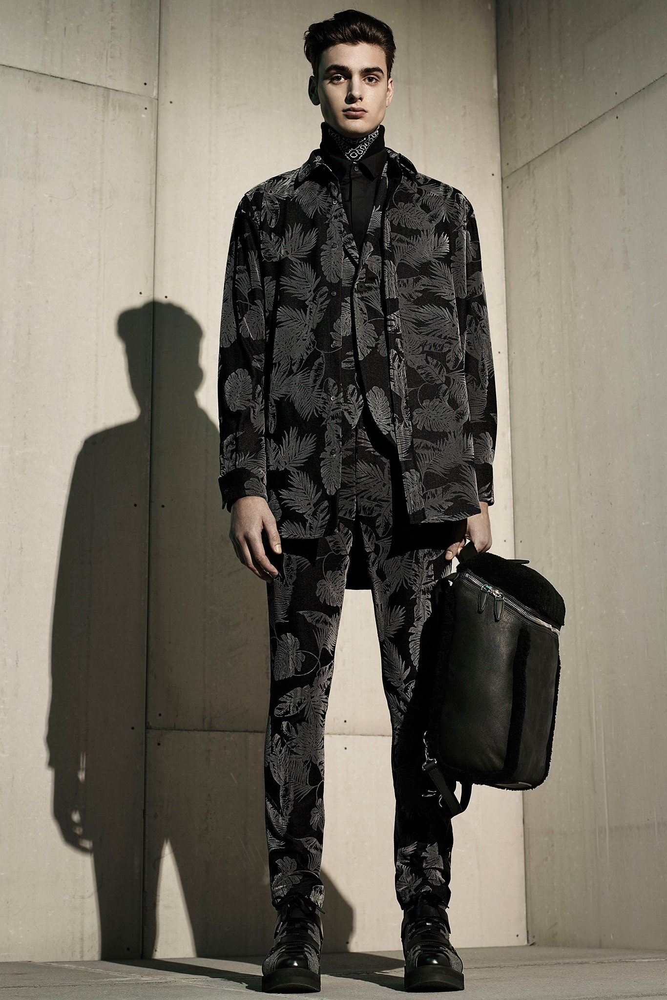 black printed tailored suit