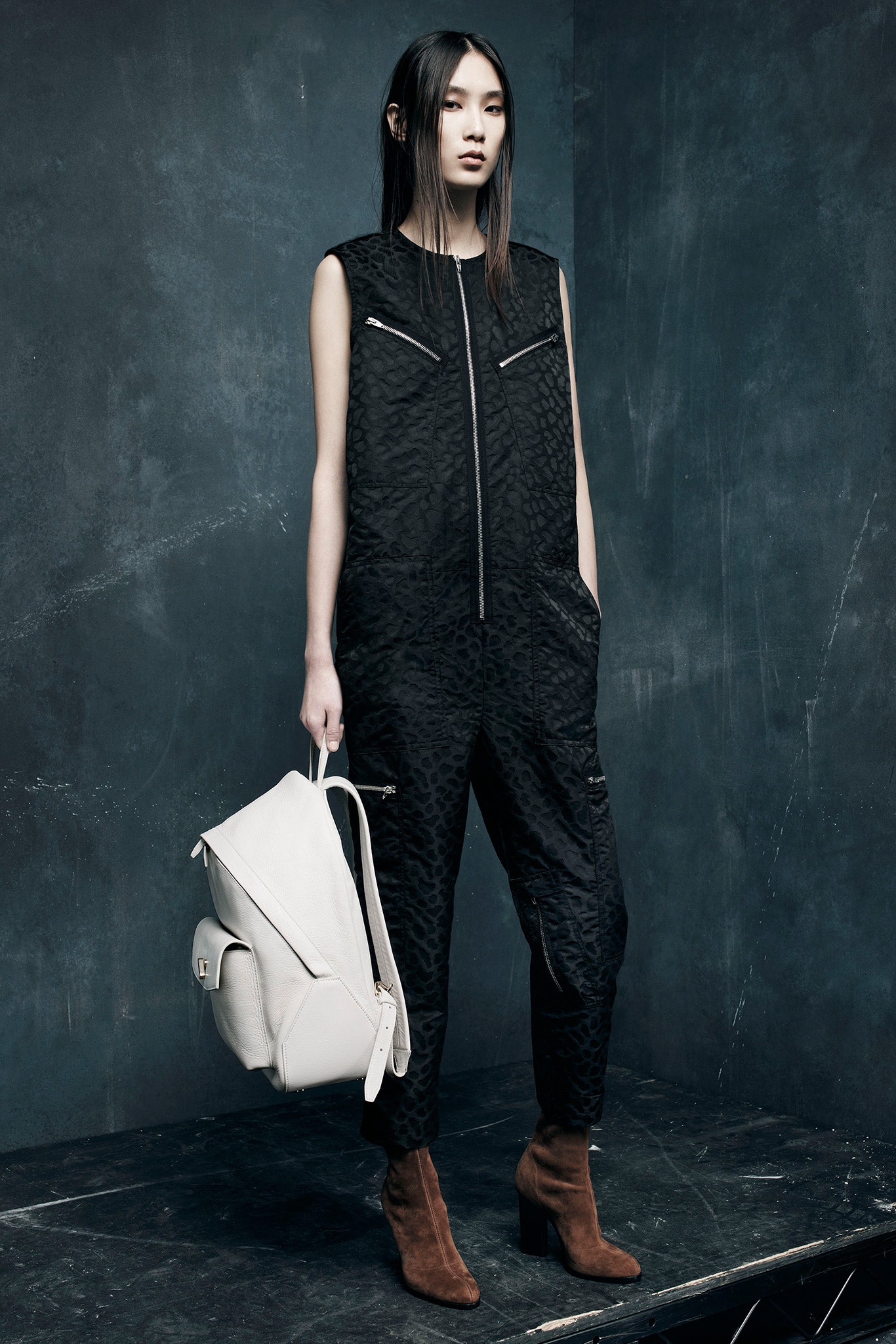 black fitted jumpsuit with pockets