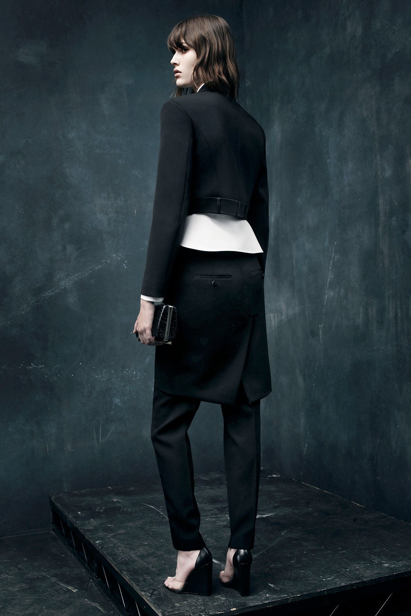 black tailored blazer with white top