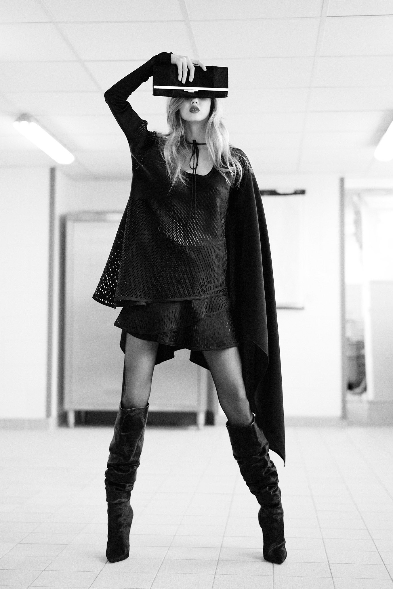black silk mini dress with cape