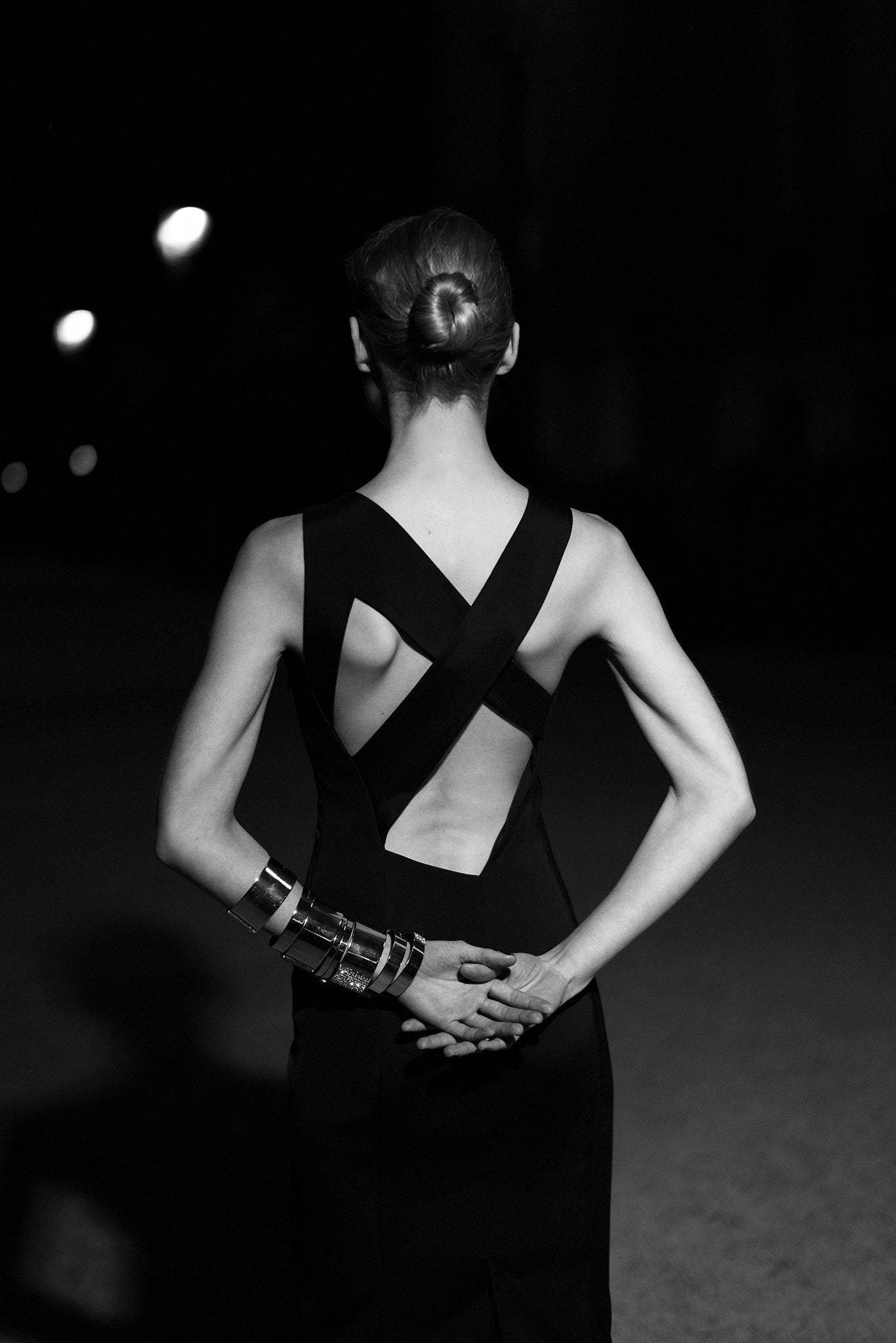 black silk backless gown