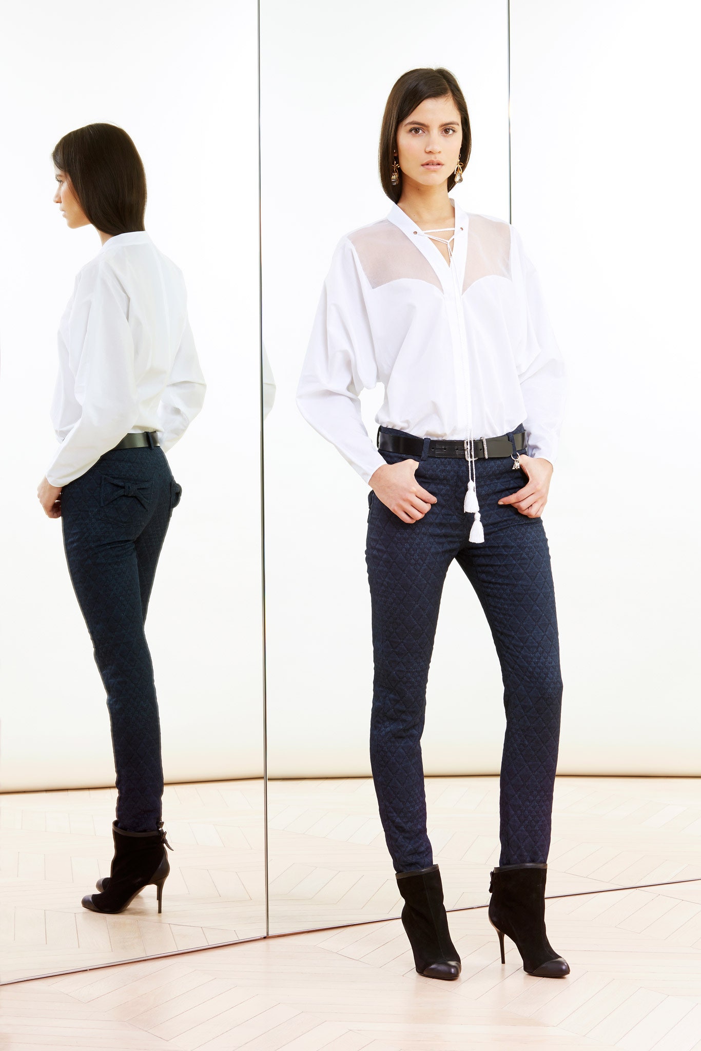 white cotton long-sleeve collared relaxed pleated sheer shirt