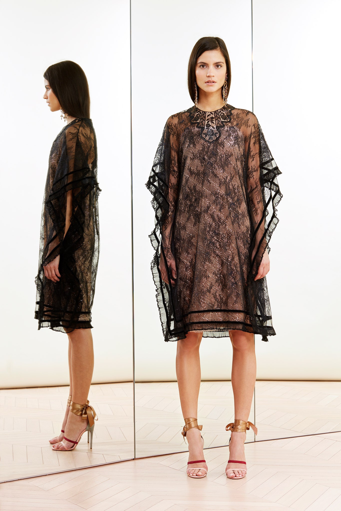 black lace relaxed mini dress