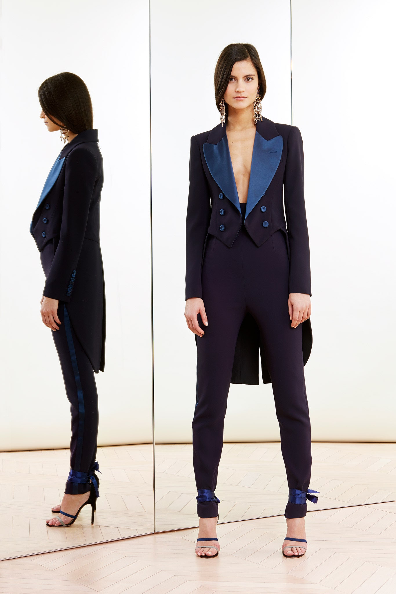 black cotton long-sleeve v-neck fitted structured buttoned jumpsuit