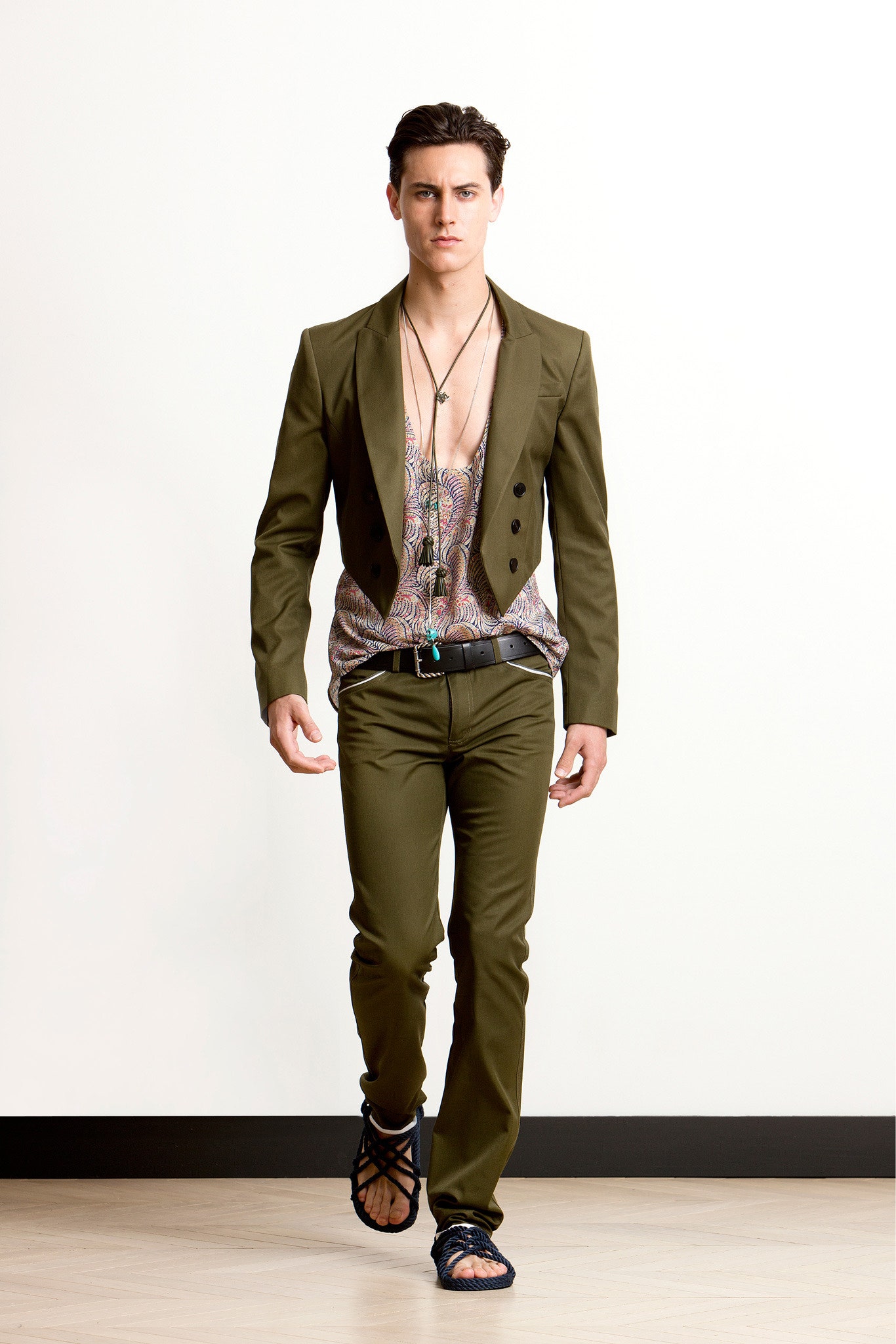 green tailored blazer with multi top