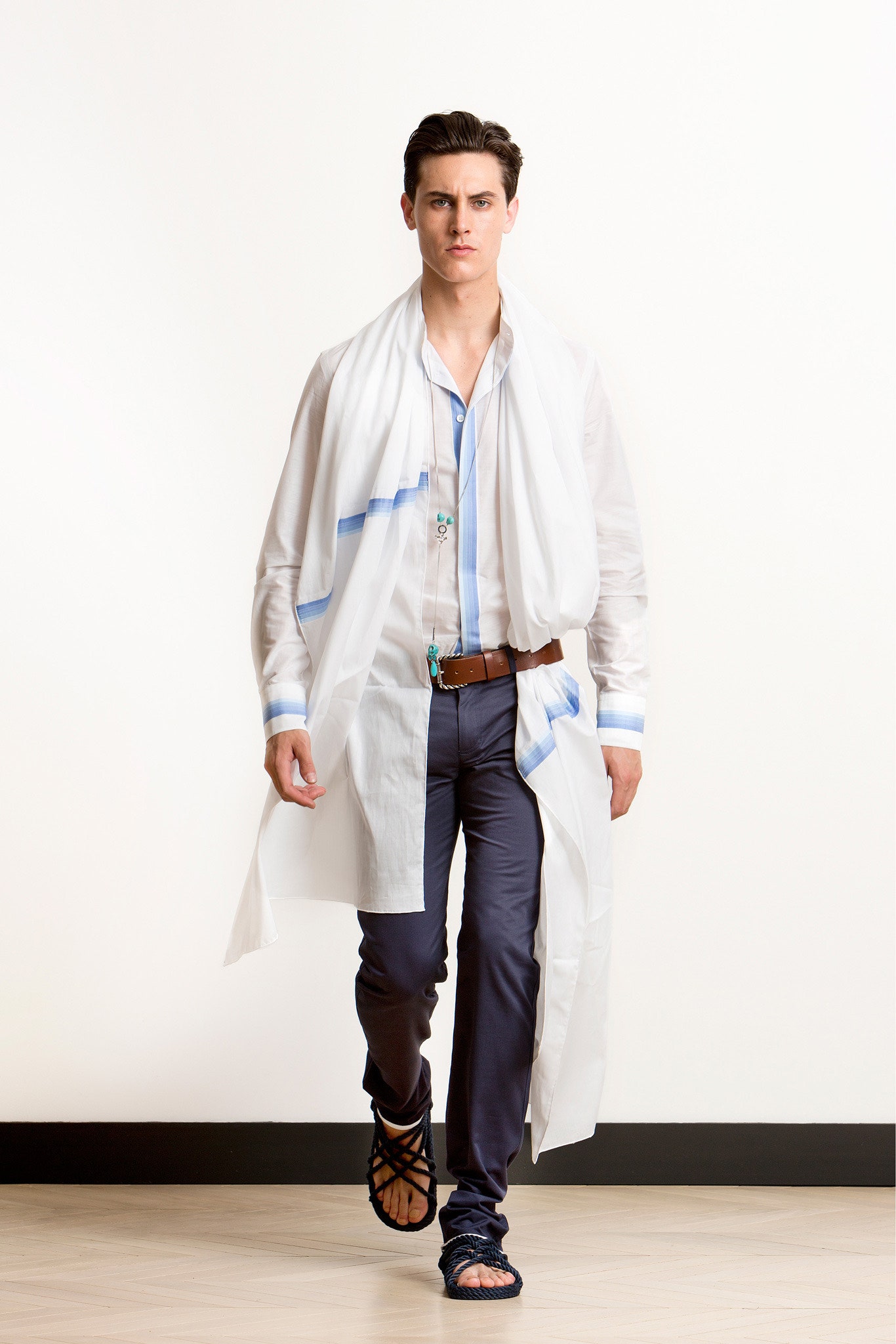 white shirt with navy pants