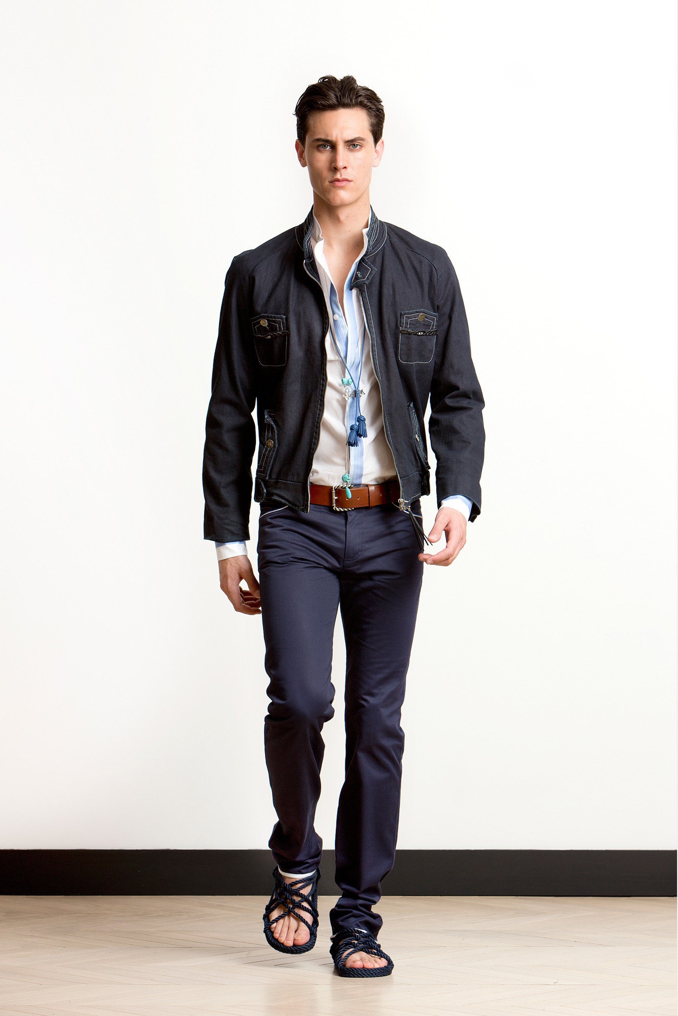 black denim jacket with white shirt