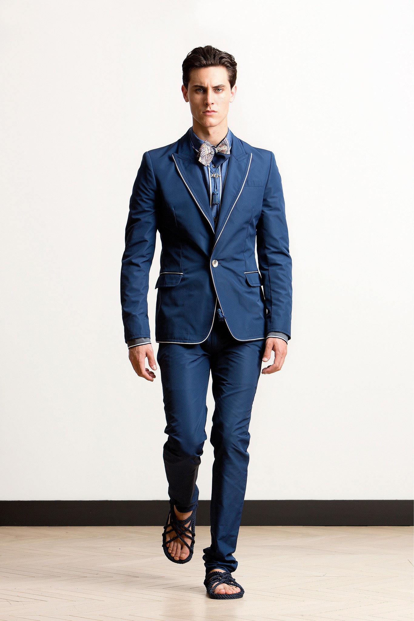 blue tailored suit with shoes