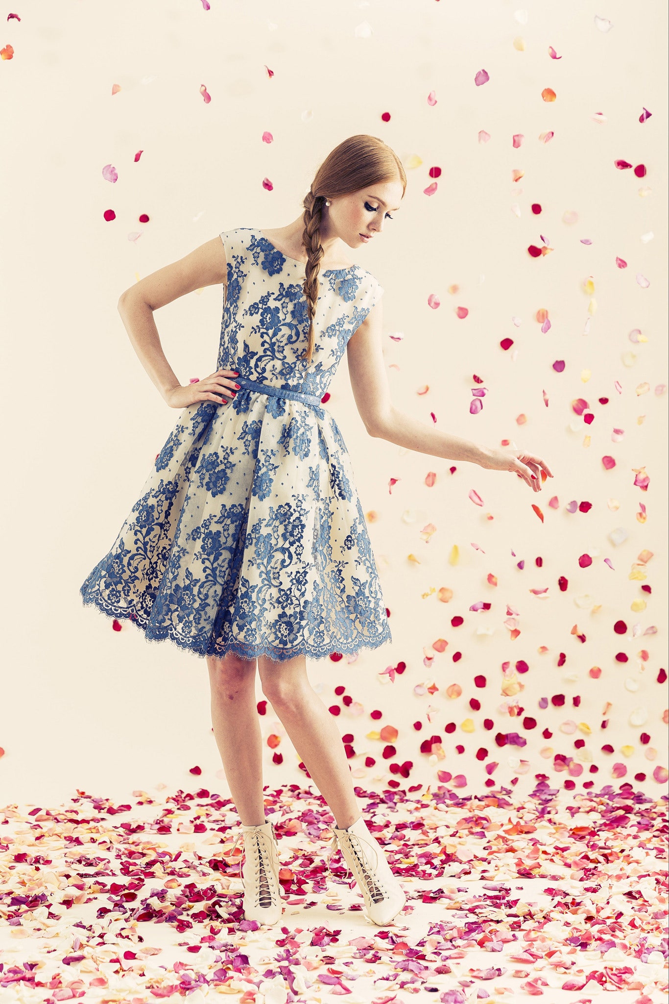 blue lace embroidered dress