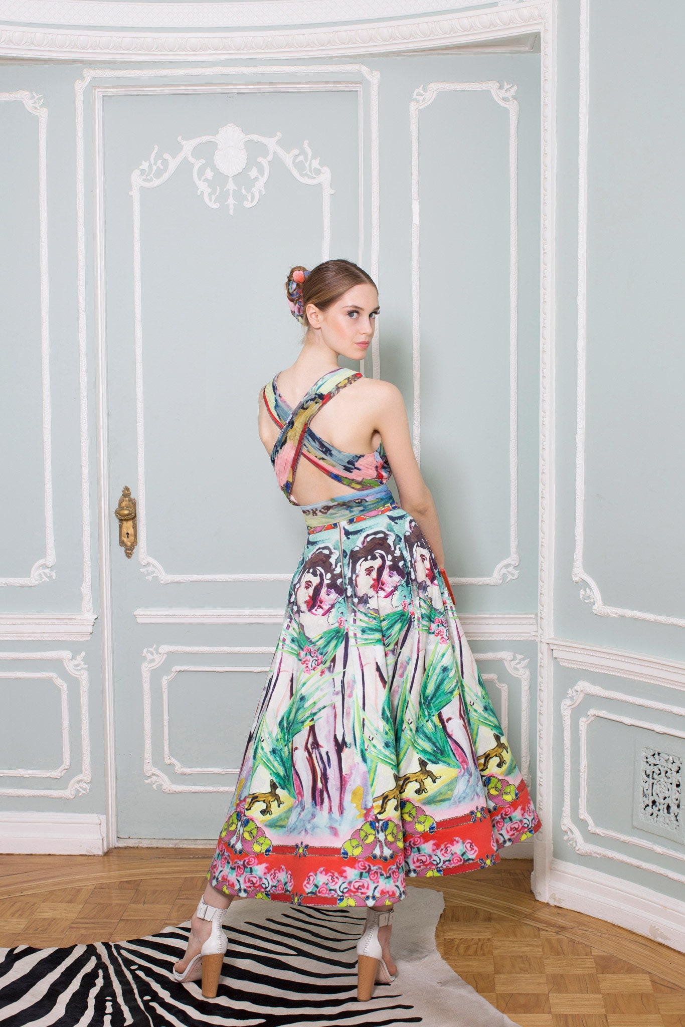 multi-colored silk sleeveless dress