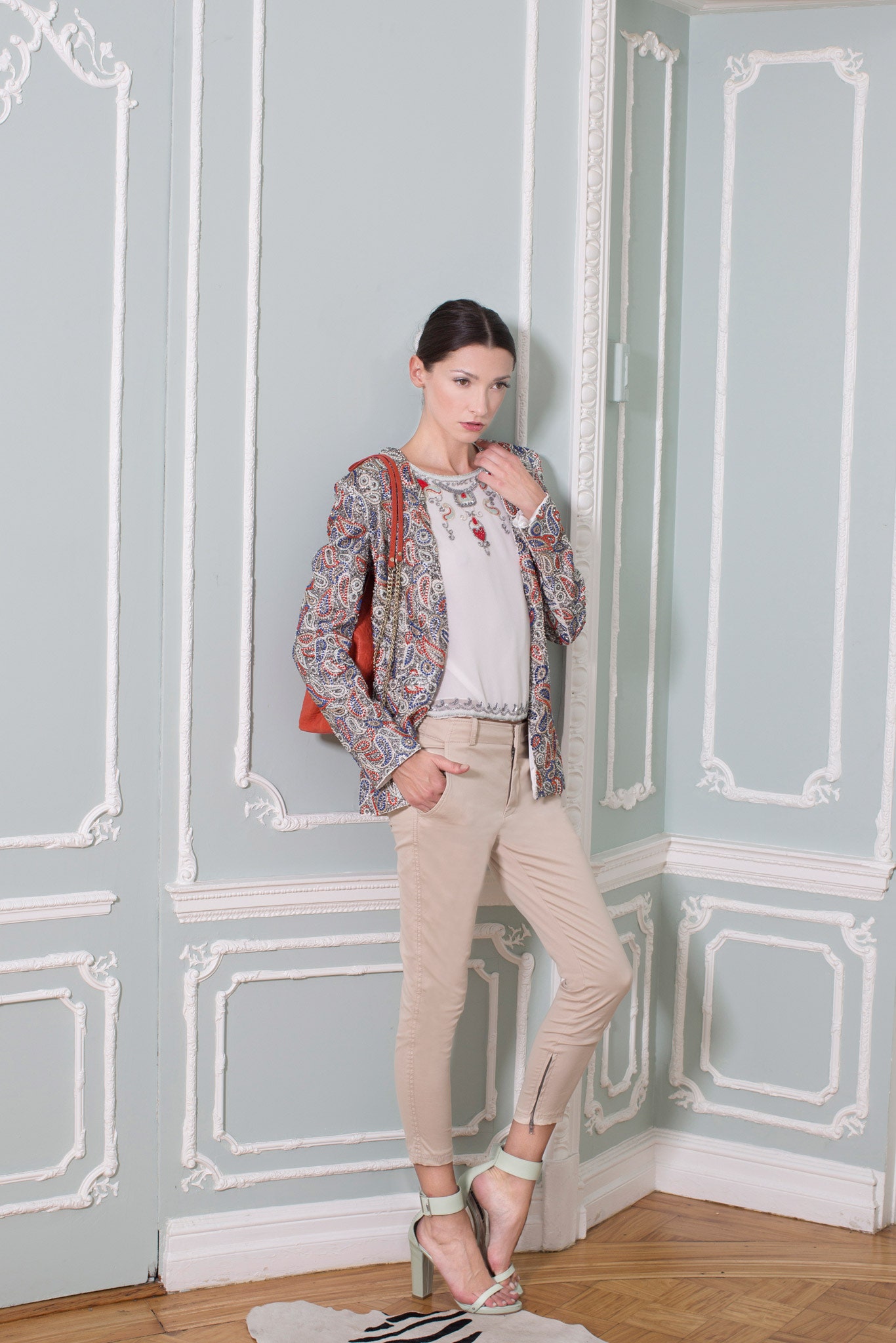 multi-patterned silk jacket with relaxed top