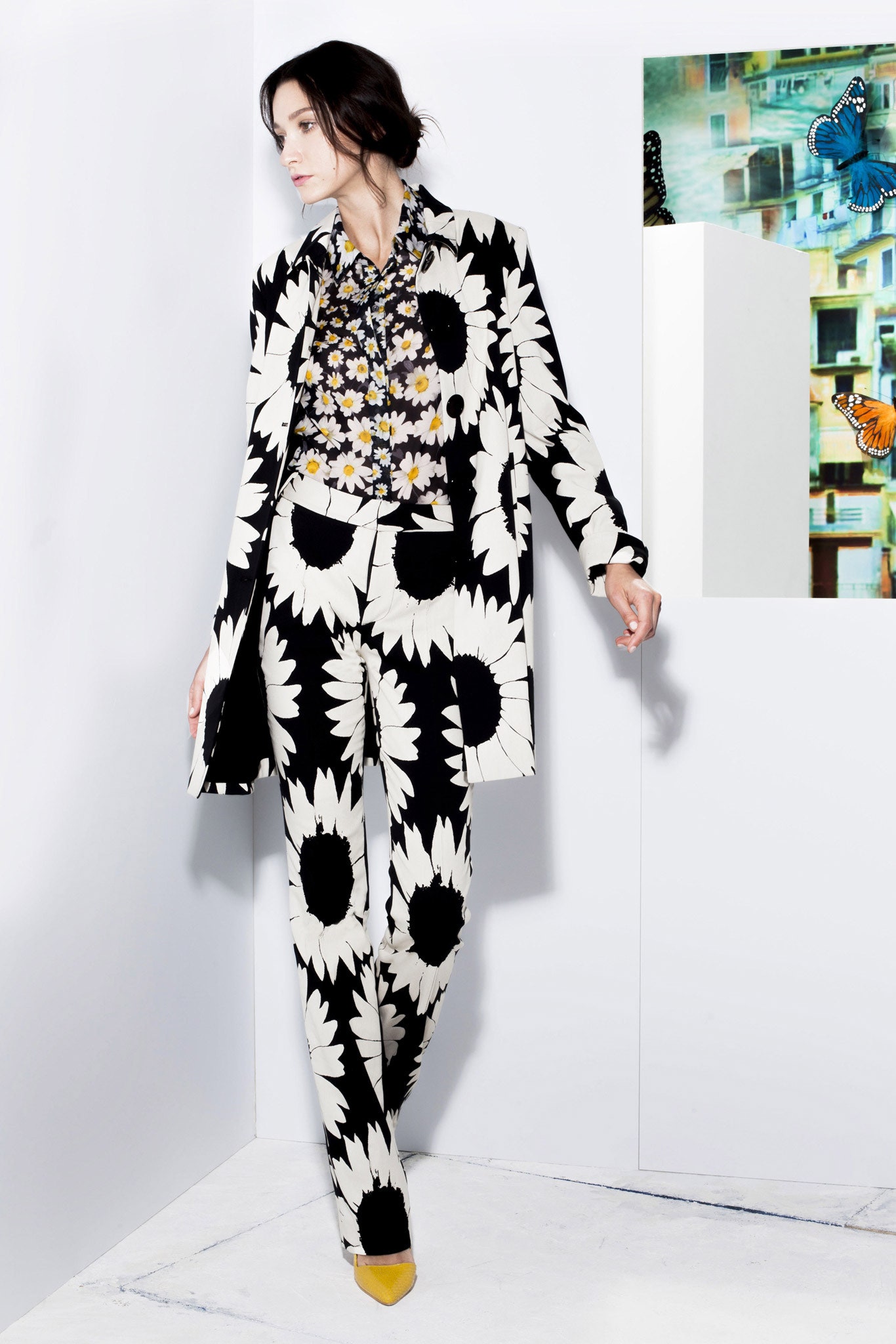 black and white floral blazer and pants
