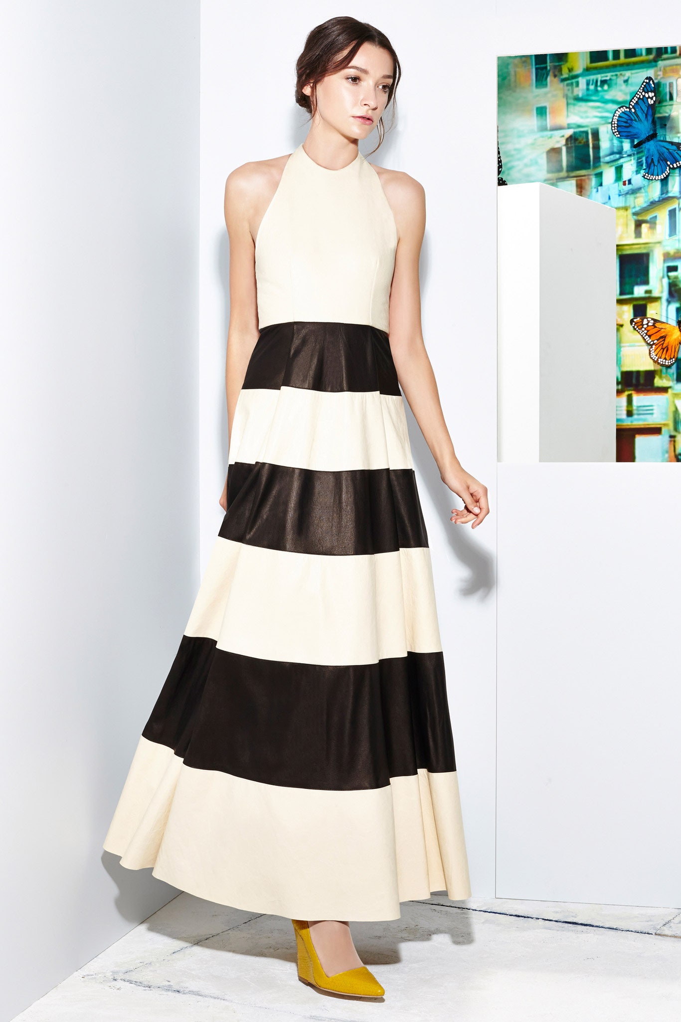 color-blocked halter maxi dress