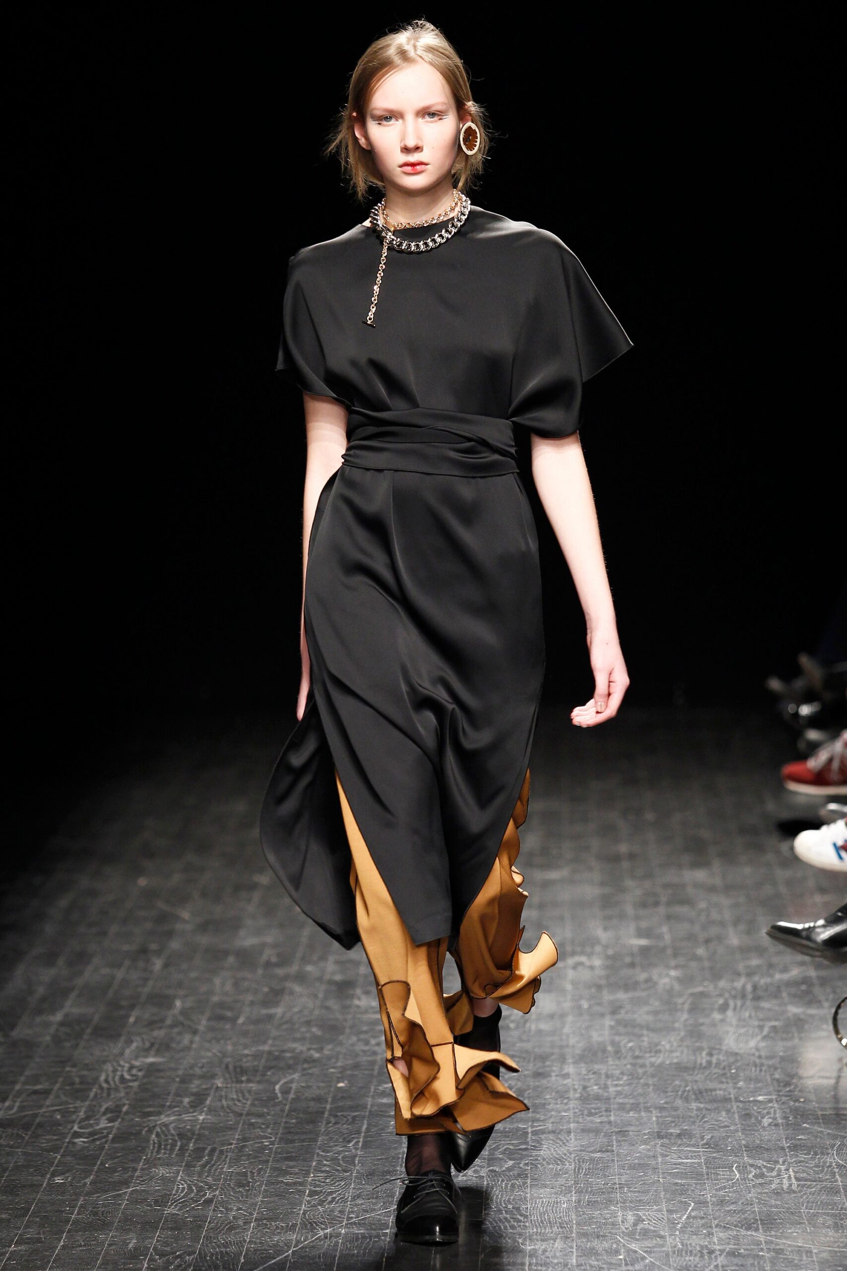 black silk short-sleeve v-neck fitted draped midi dress