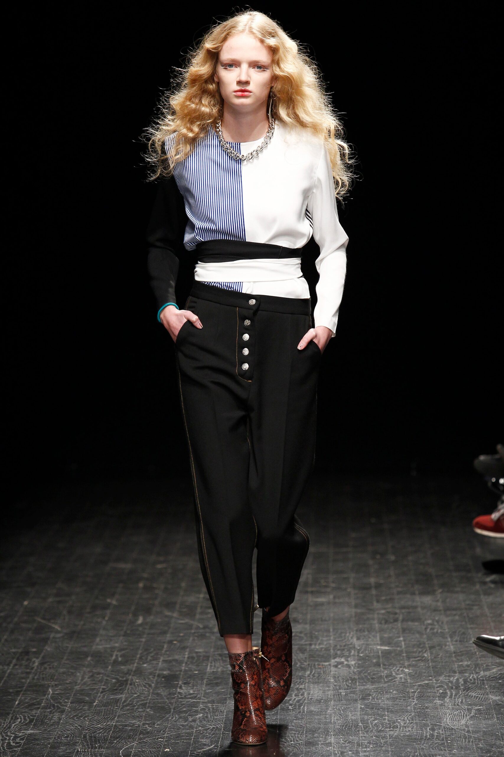 black tailored high-waisted straight-leg buttoned pants