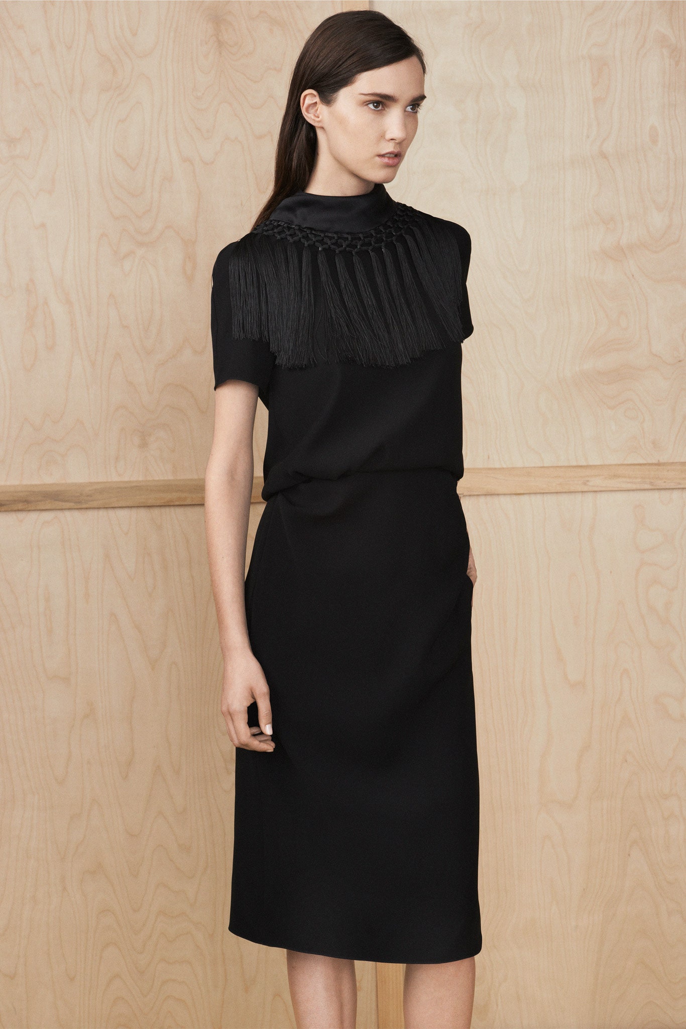 black fitted midi dress