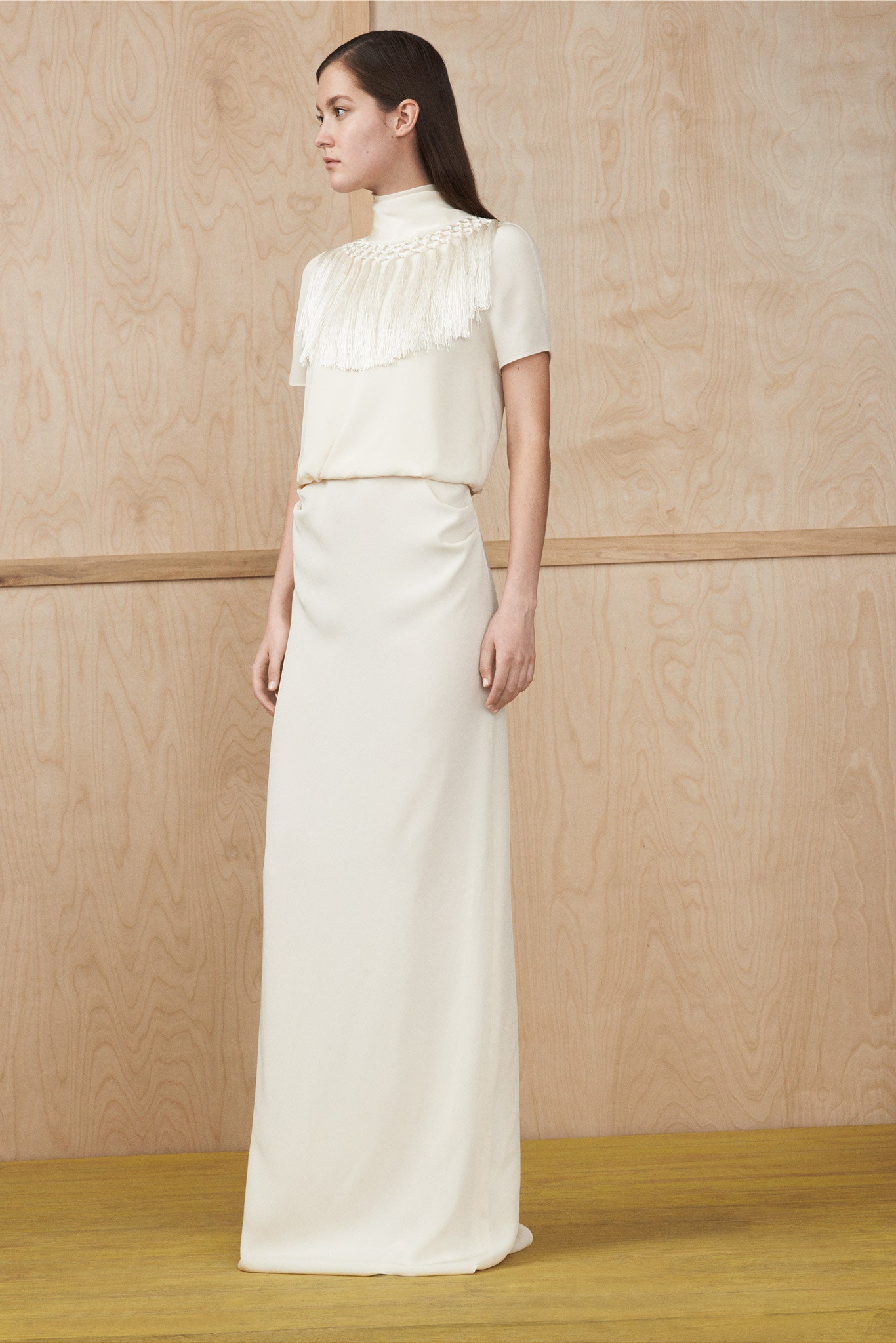 ivory silk fitted dress