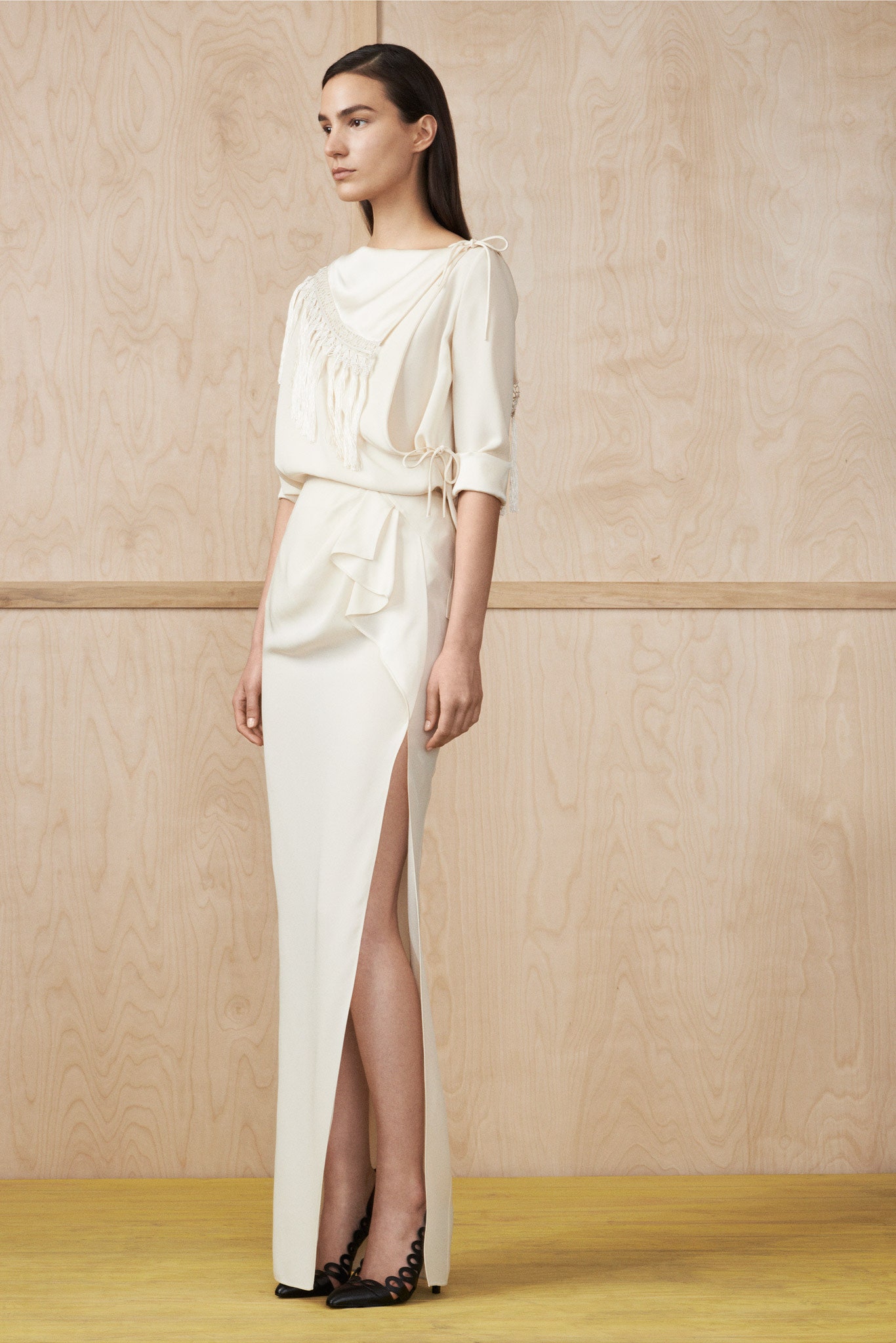 white silk fitted dress