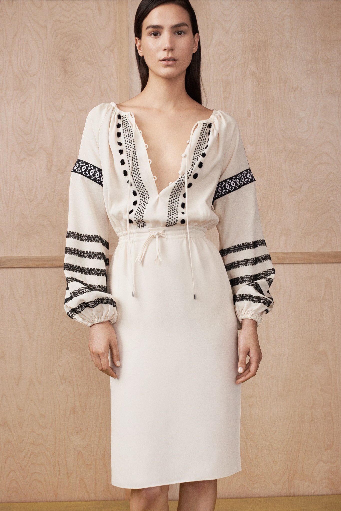white silk embroidered dress