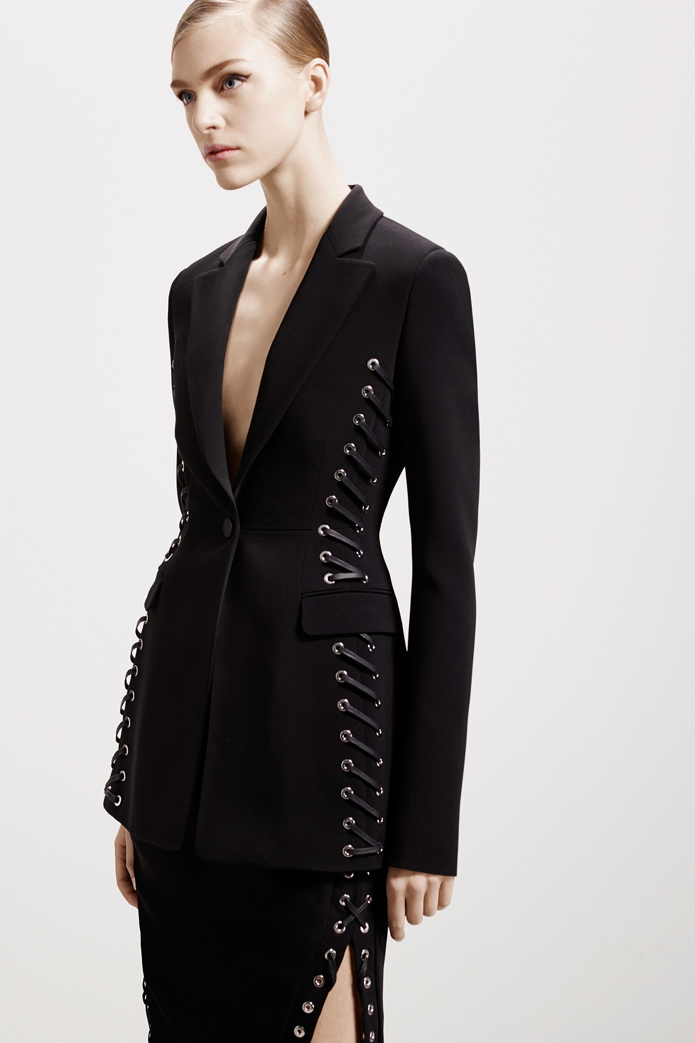 black fitted blazer and skirt