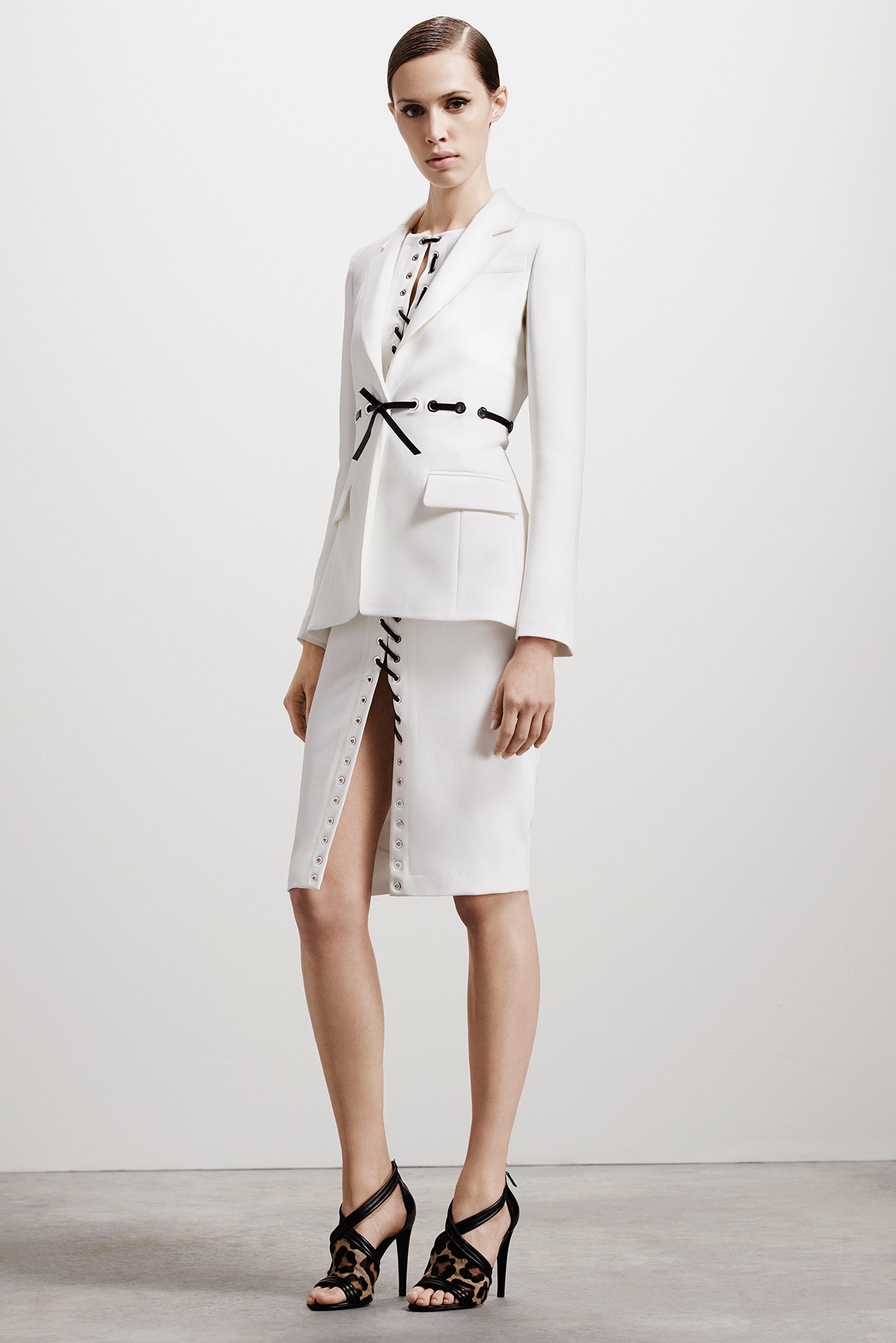 white cotton slit fitted high-waisted buttoned midi skirt
