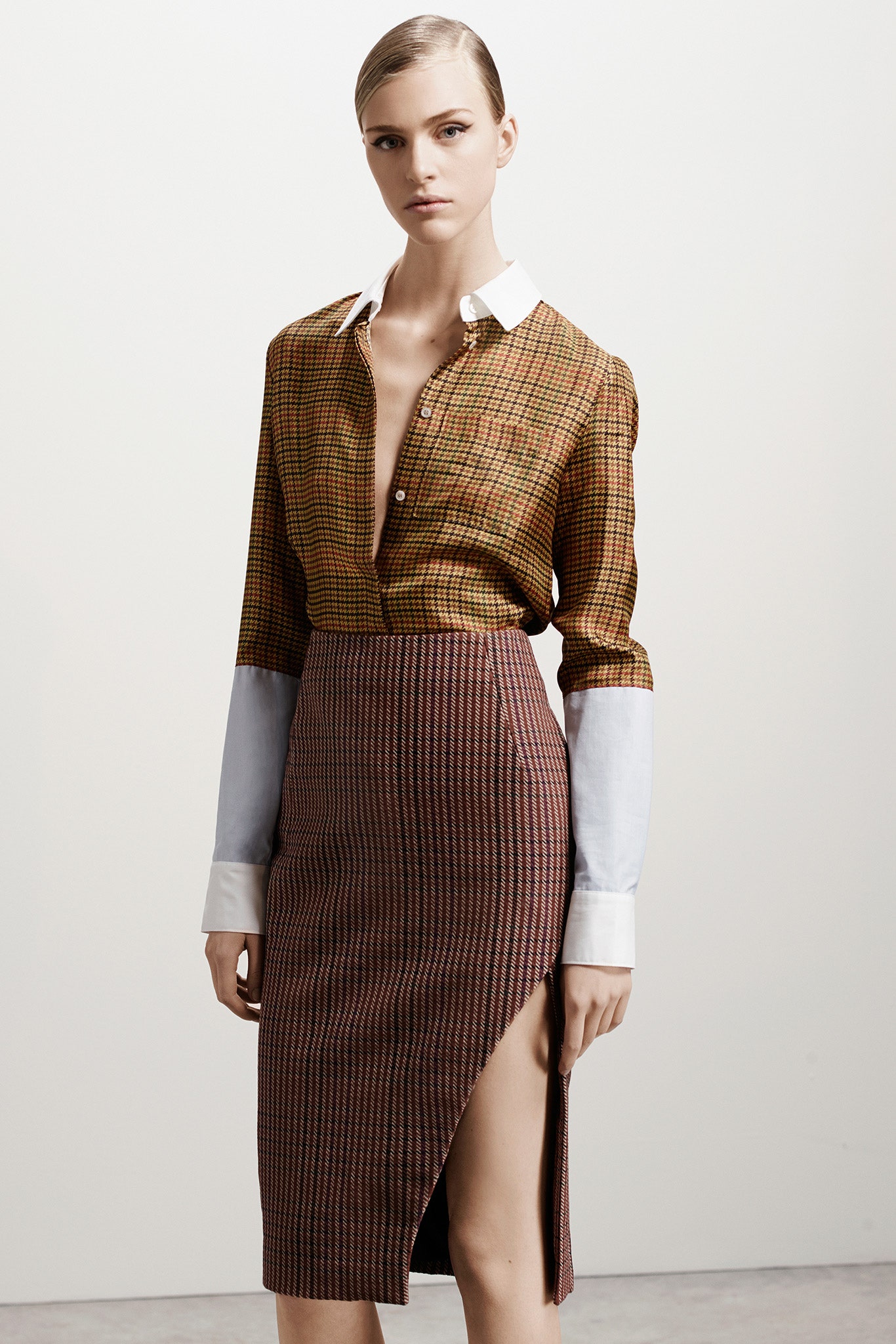 red cotton slit fitted high-waisted pencil skirt
