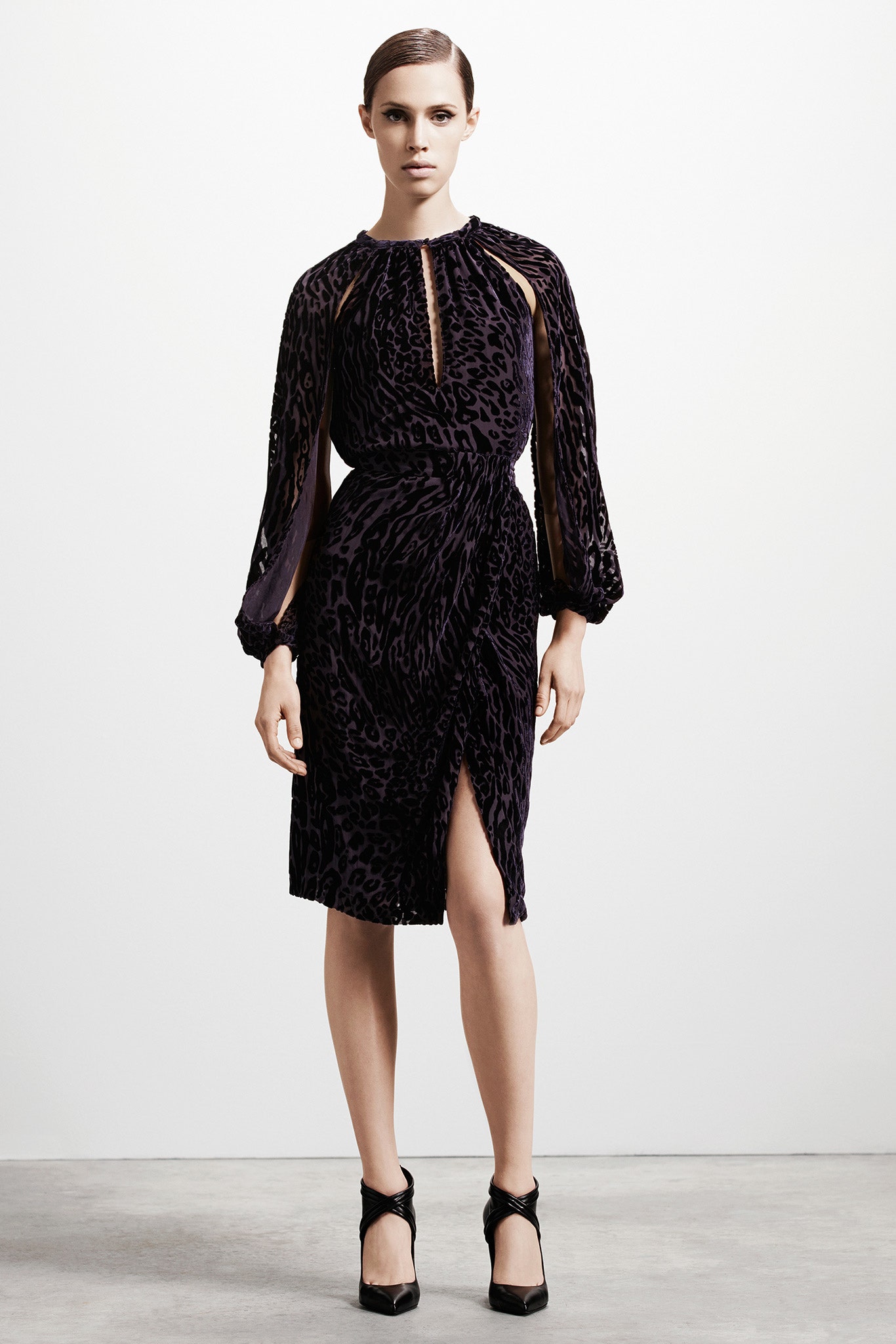 purple animal-print fitted dress