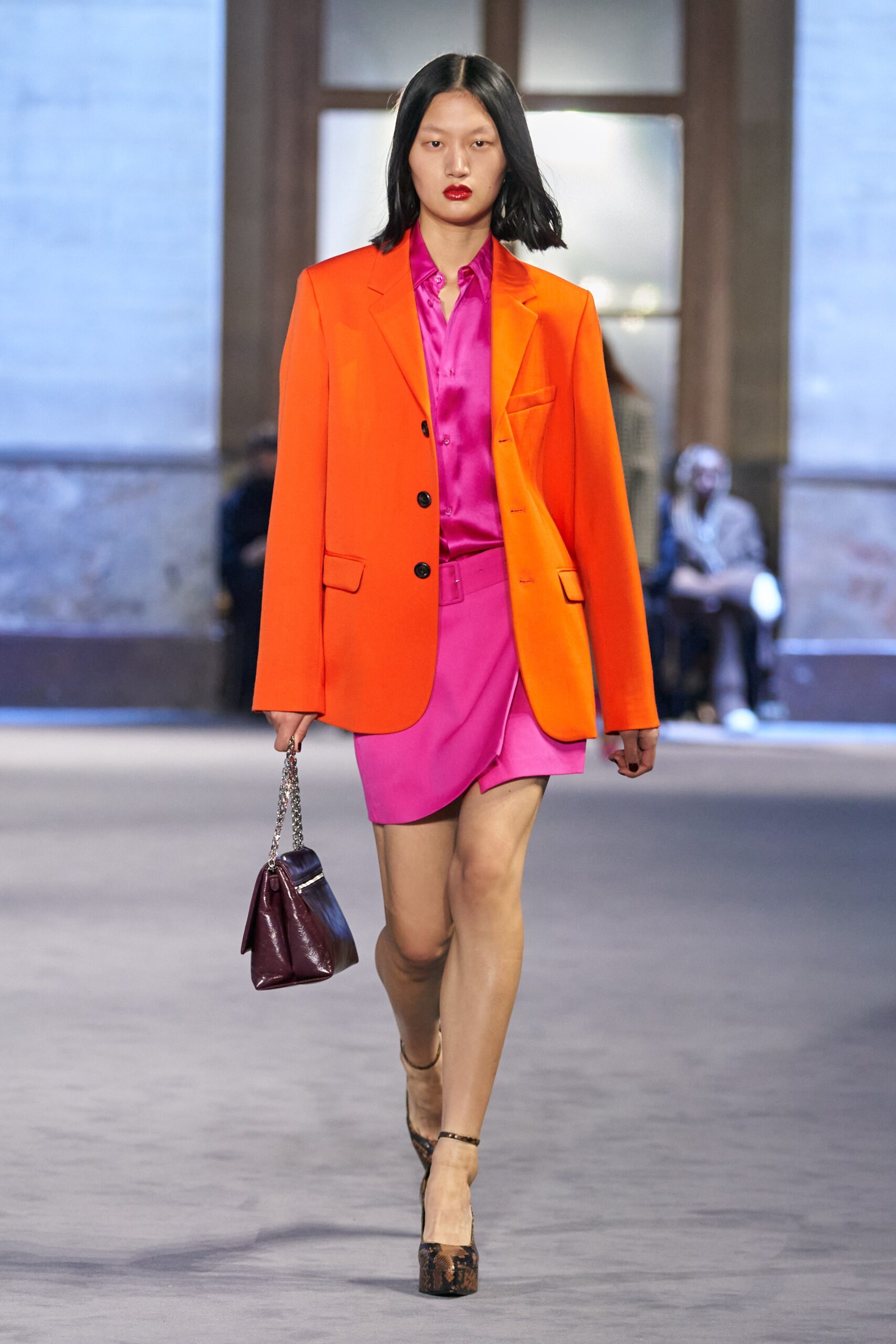 orange tailored blazer pink mini dress