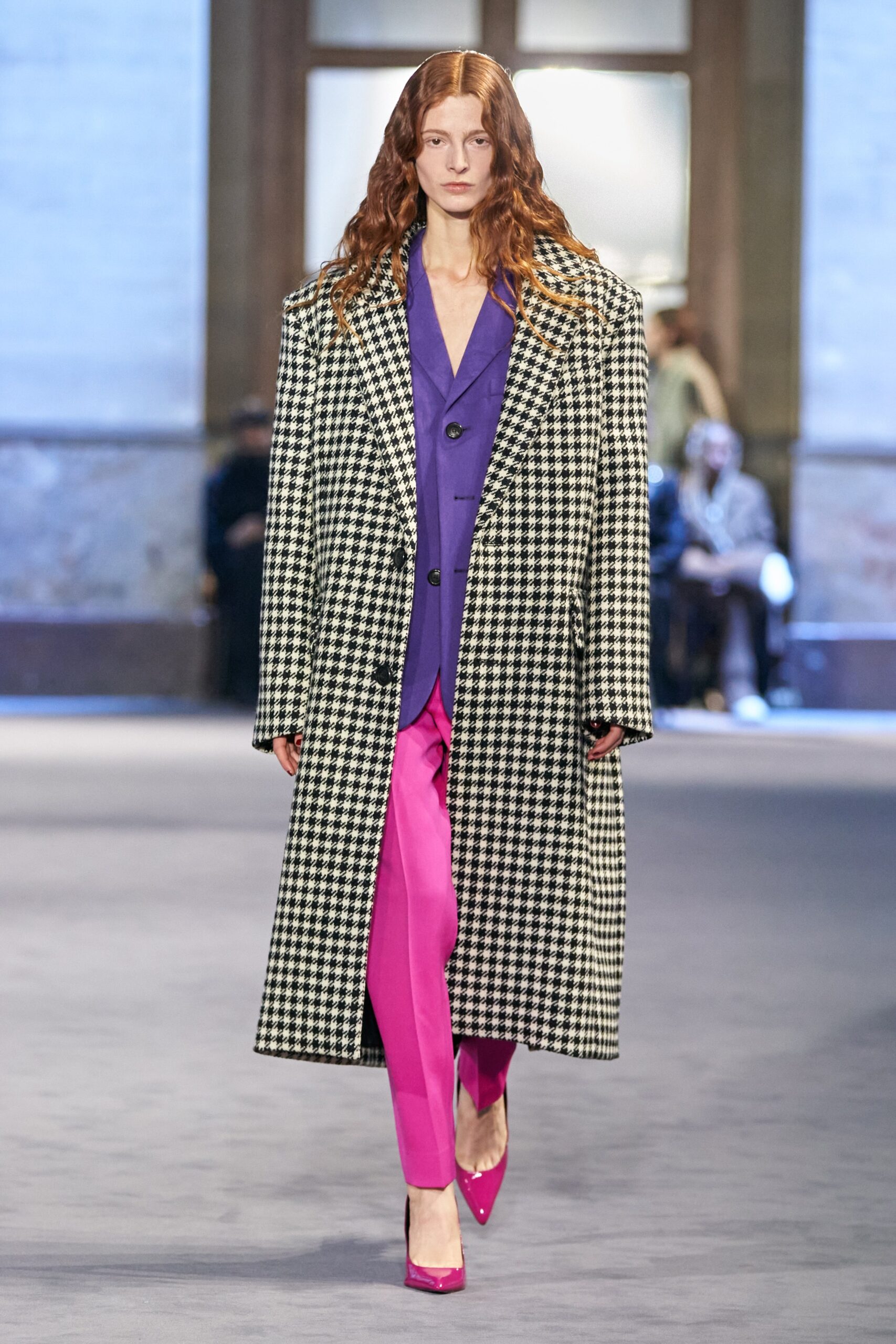 oversized checked coat with tailored blazer