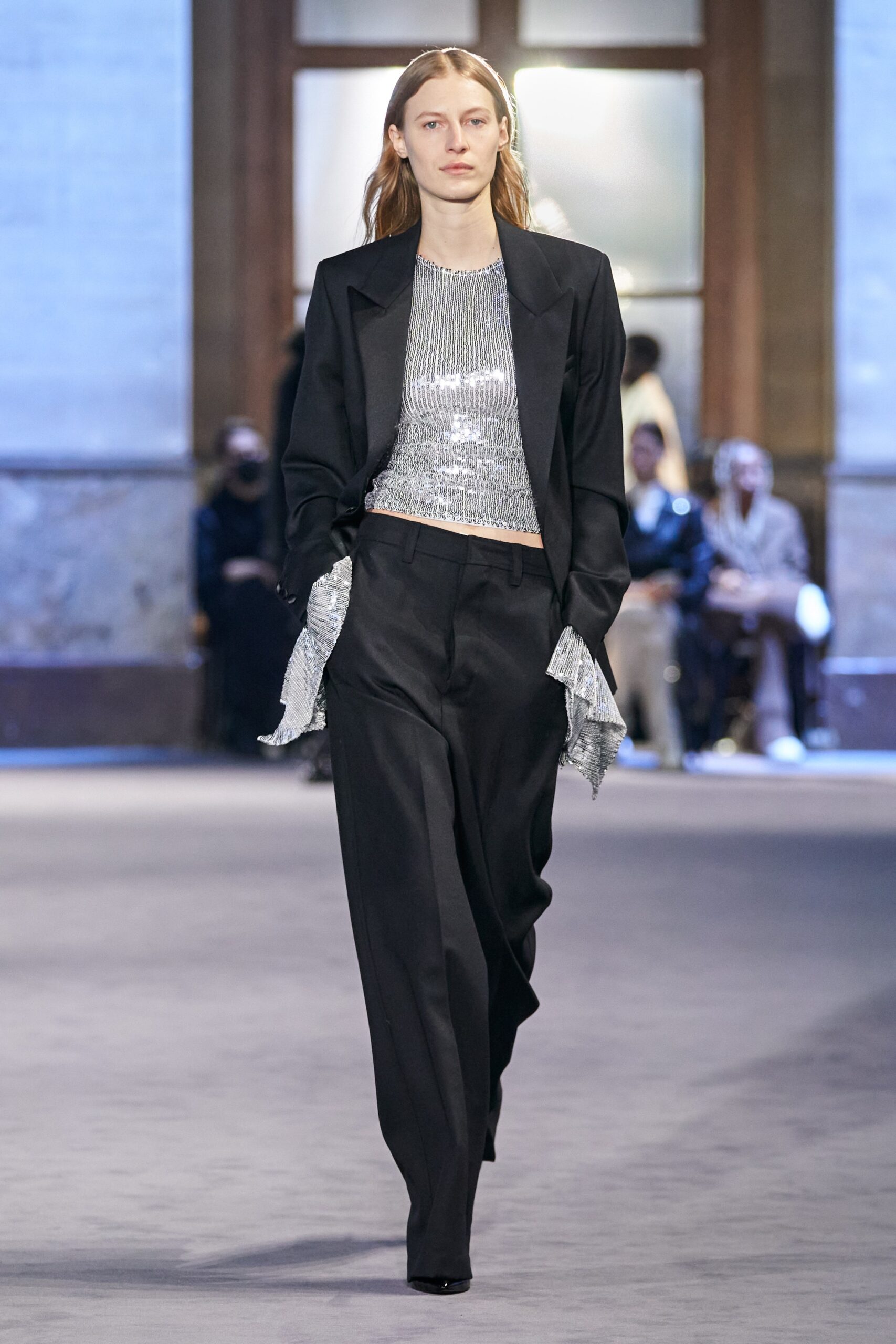 black tailored blazer with sequined top