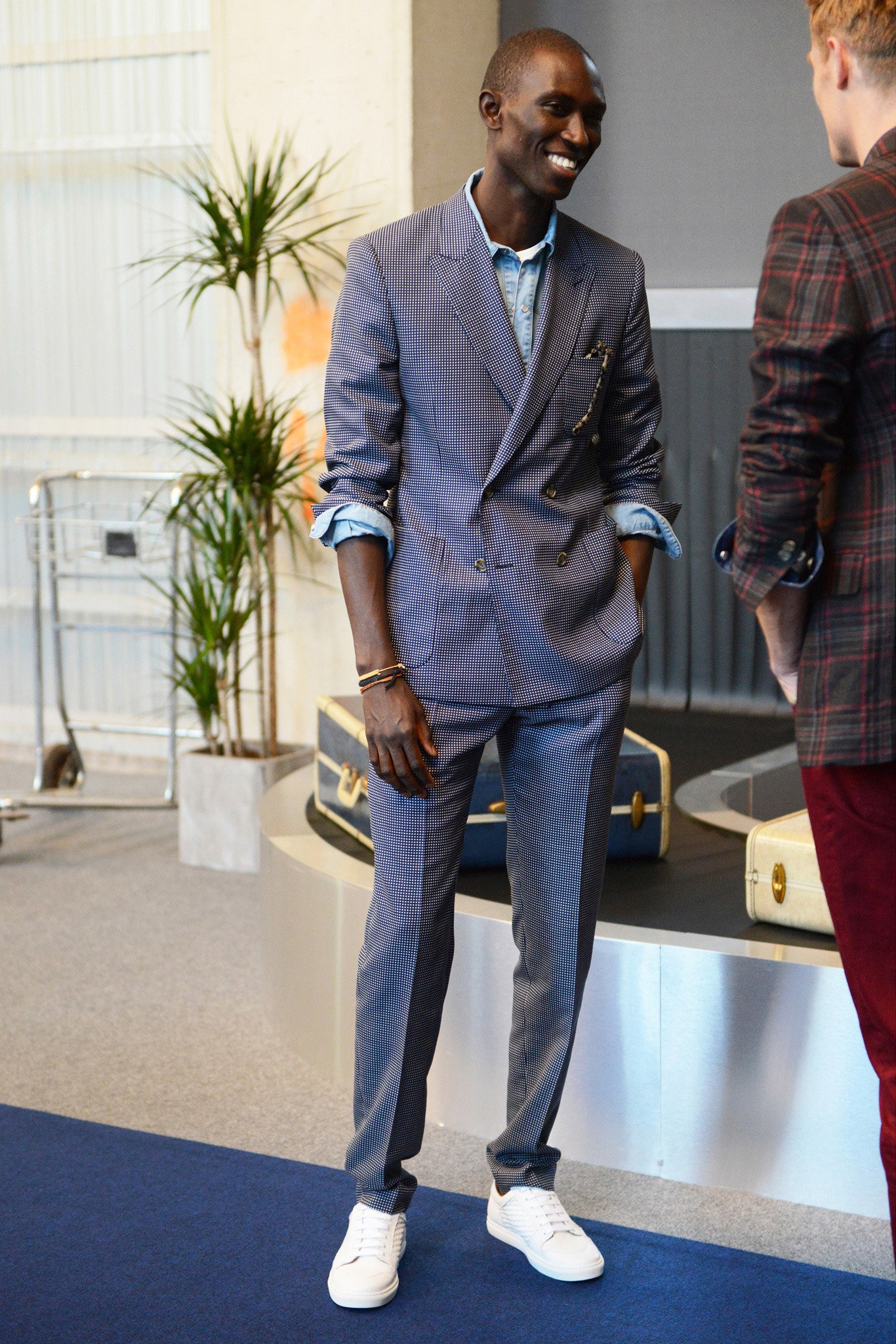 blue striped tailored suit