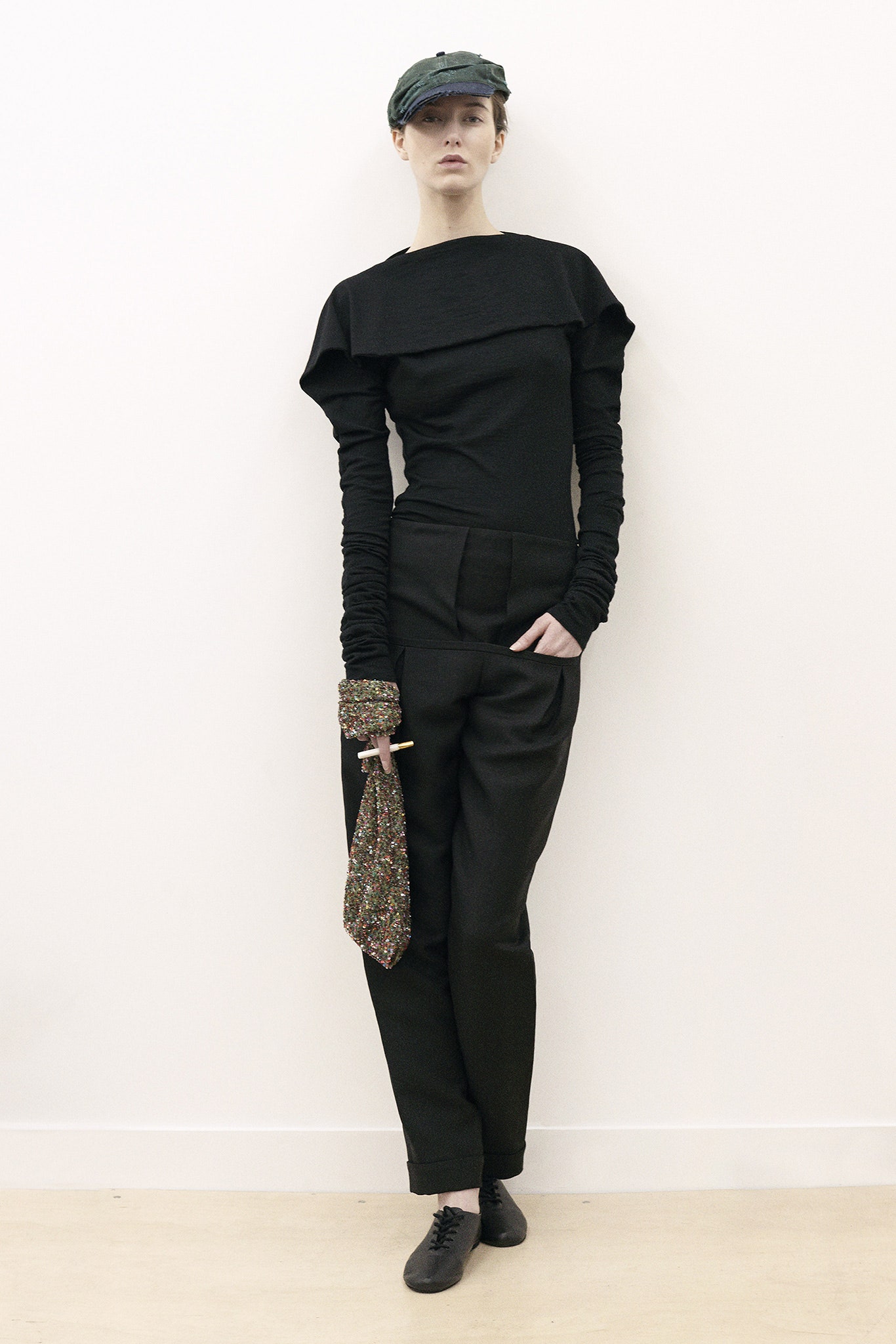 black fitted top with relaxed pants